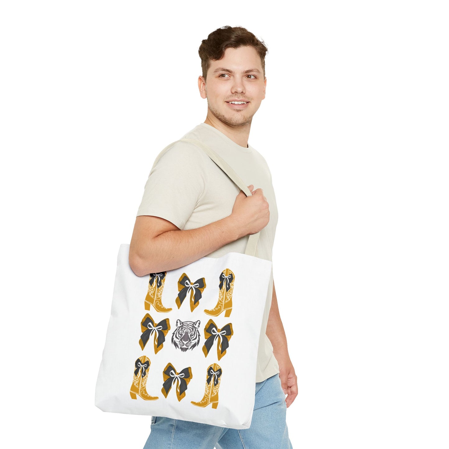 Mizzou tigers tote bag, missouri game day, Stylish Tote Bag with Boots and Tiger Design, missouri fan gift, missouri tigers alumni, graduation gift, mo tigers