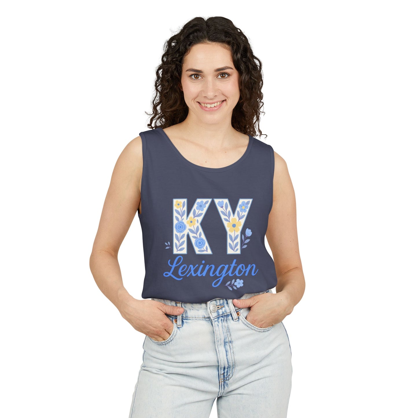 Kentucky Floral Letter Tank Top, Summer Tank, Cute Souvenir, Unisex Summer Apparel, Gift for Her, Comfort Colors, Graduation Gift