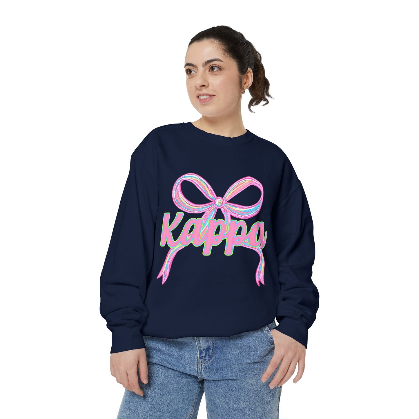 Kappa Bow Sweatshirt, Unisex Garment-Dyed Sweatshirt, Cozy Fashion, Fall Wardrobe, College Spirit, Gift Idea, Trendy Apparel