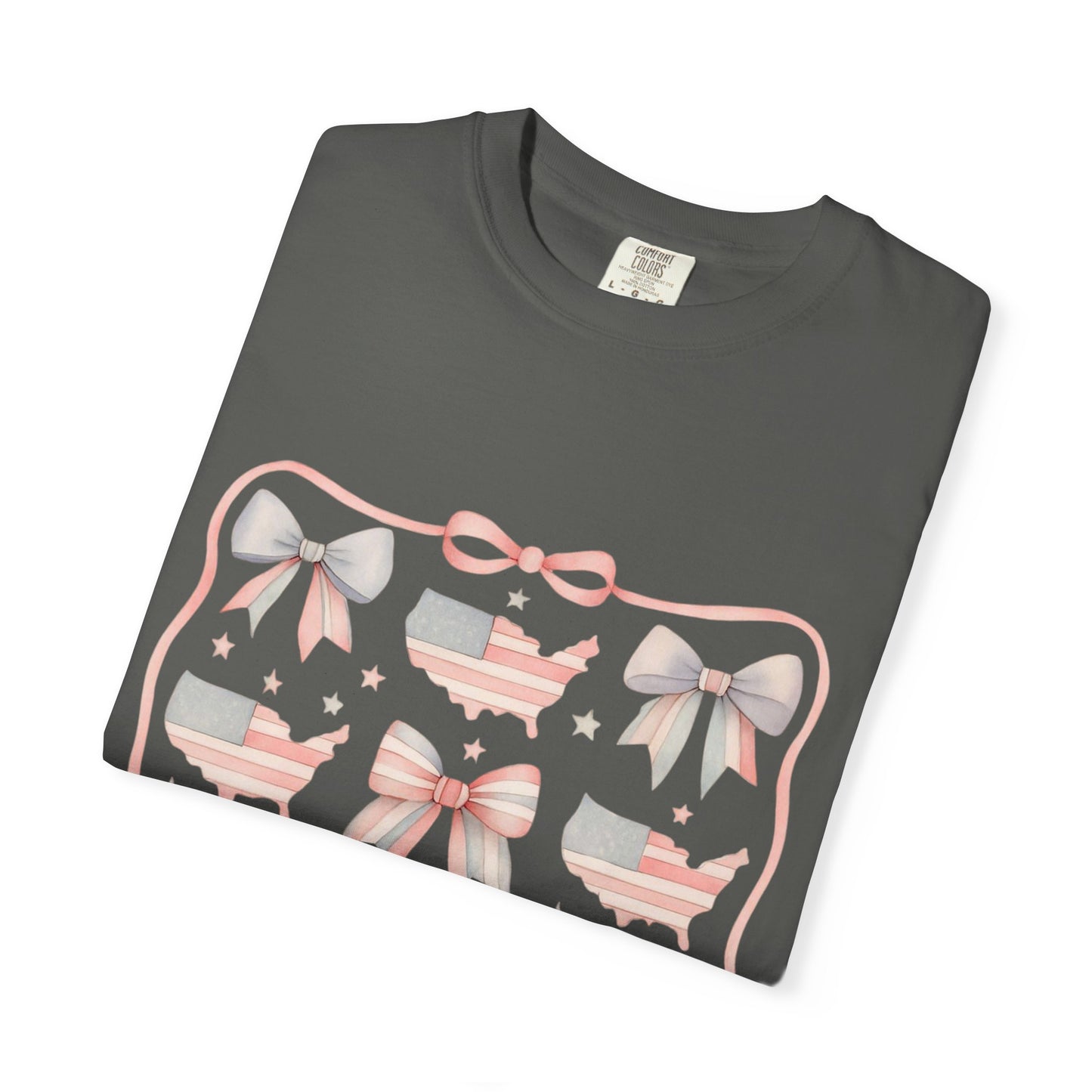 America Coquette Cute Bow Pattern Comfort Colors Unisex T-Shirt - 4th of July USA Celebration