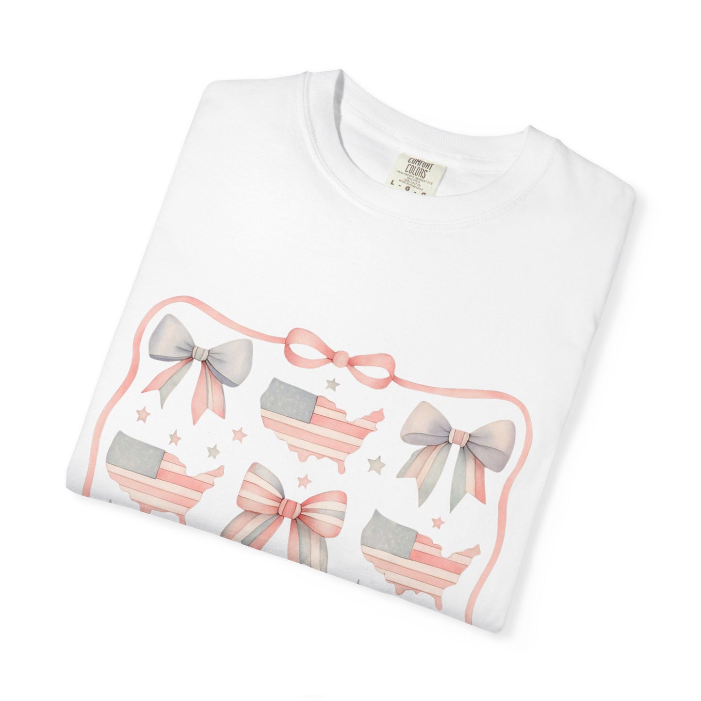 America Coquette Cute Bow Pattern Comfort Colors Unisex T-Shirt - 4th of July USA Celebration