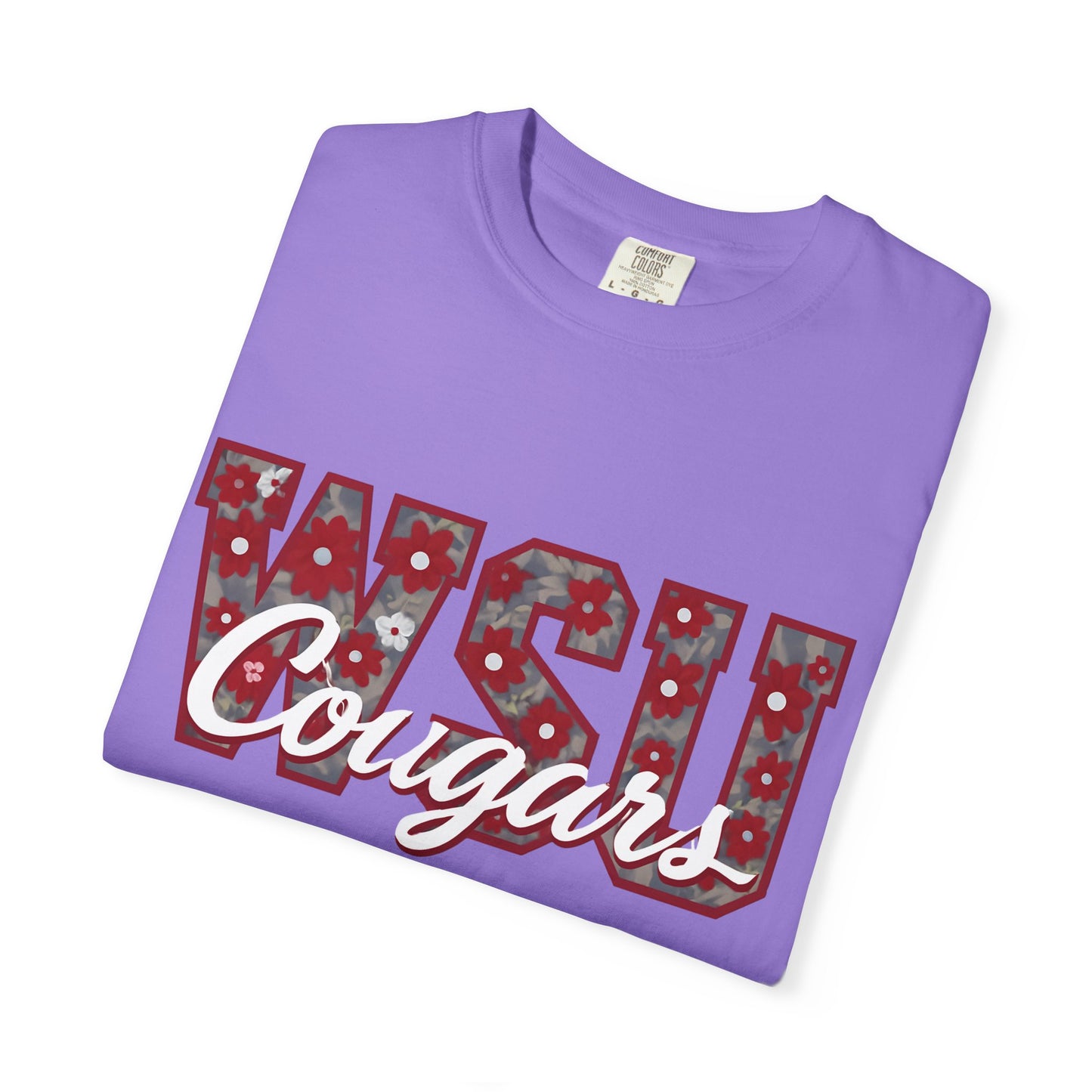 Garment-Dyed T-Shirt with WSU Cougars Design, Casual Wear, College Apparel, Sports Fan Gear, Comfortable Lifestyle Top, WSU Cougars