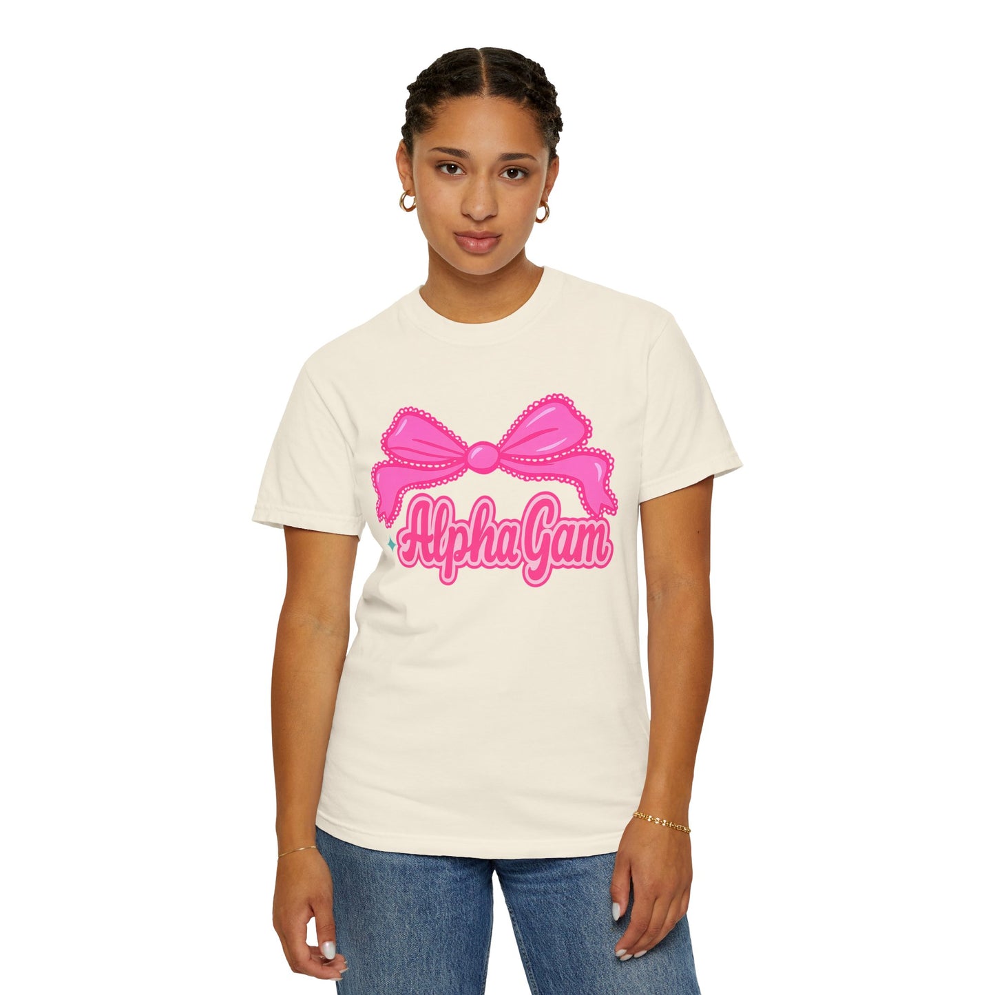 AlphaGam Bow T-Shirt | Unisex Garment-Dyed Tee for Sorority Sisters, College Apparel, Gifts for Greek Life, Casual Outfit, Sorority [...]