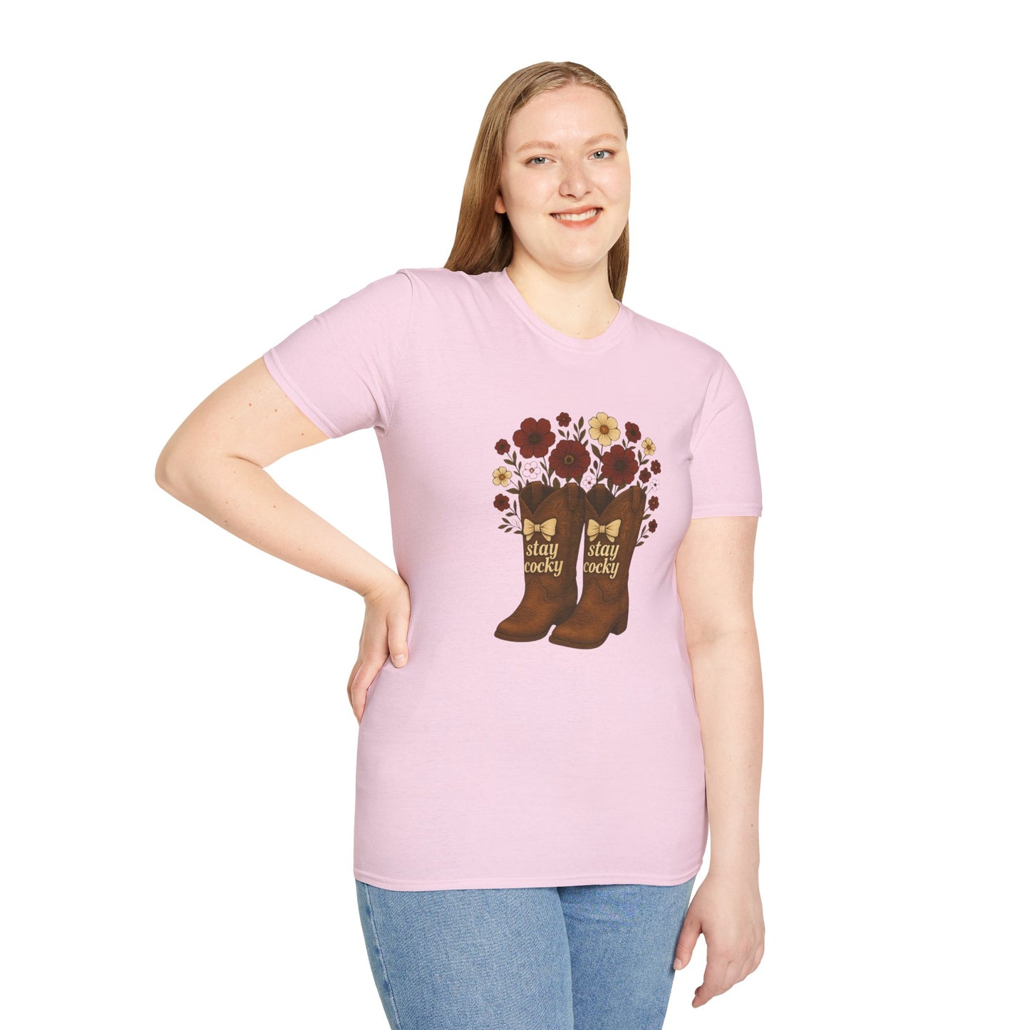 Sc stay cocky coquette t-shirt, Lucky Cowboy Boots T-Shirt, Country Style Tee, Floral Graphic Shirt, Gift for sc fan, go gamecocks, sc game day, graduation gift, college student gift