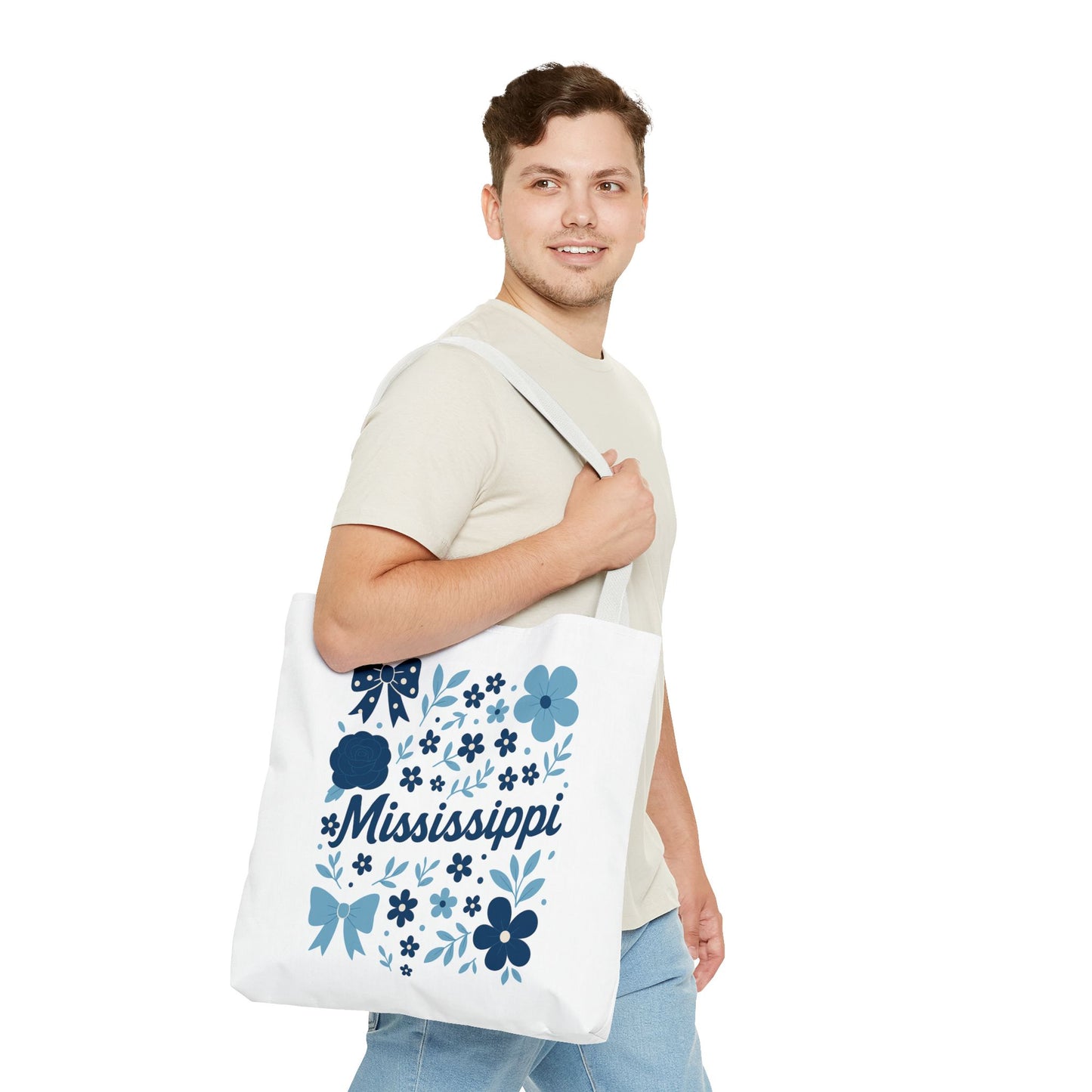 Floral Mississippi Tote Bag | Eco-Friendly Shopping Bag, Beach Tote, Gift for Her, Travel Companion, Custom Flower Design