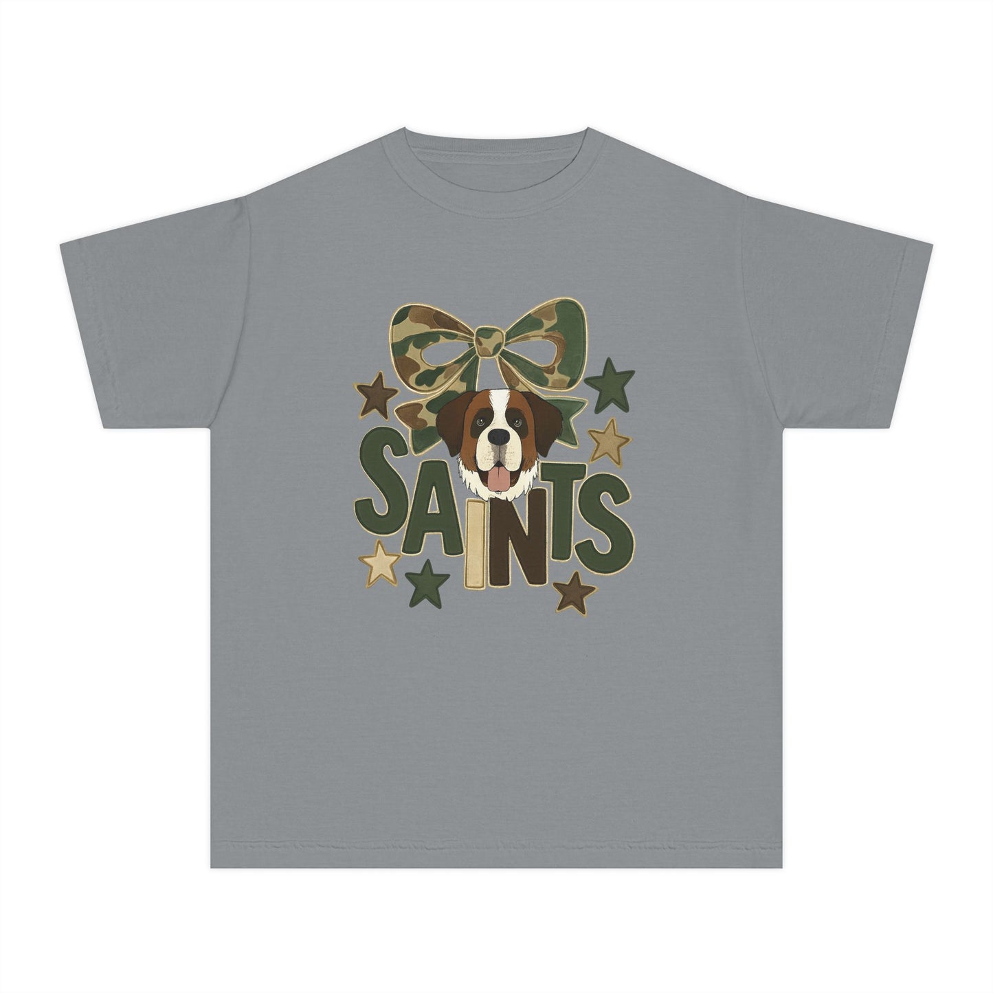 Camo Saints Youth Tee, Fun T-Shirt for Dog Lovers, Kids Outdoor Adventure Gear, Birthday Gift, Casual Wear
