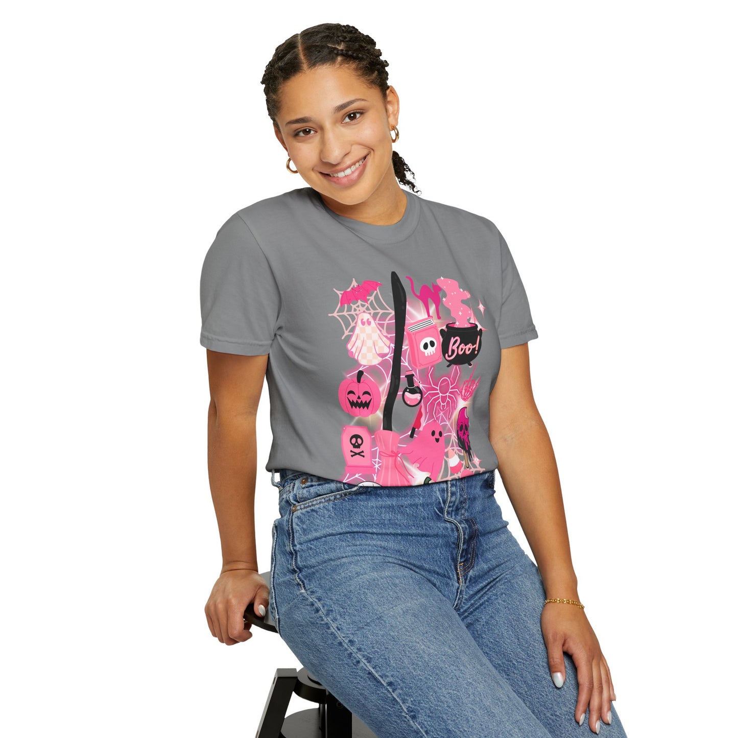 Pink Halloween-Themed Unisex T-shirt, Spooky Shirt, Ghostly Apparel, Boo T-shirt, Fall Fashion, Halloween Costume Top