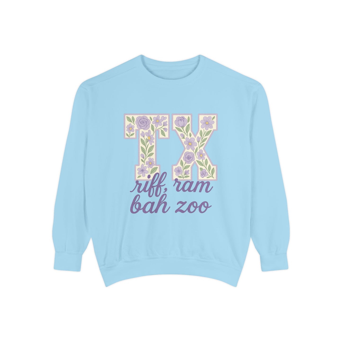 TCU Floral TX Sweatshirt - Unisex Garment-Dyed, Cozy Casual Wear, Texas Pride, Gift for Friends, College Apparel, Spring Outfits