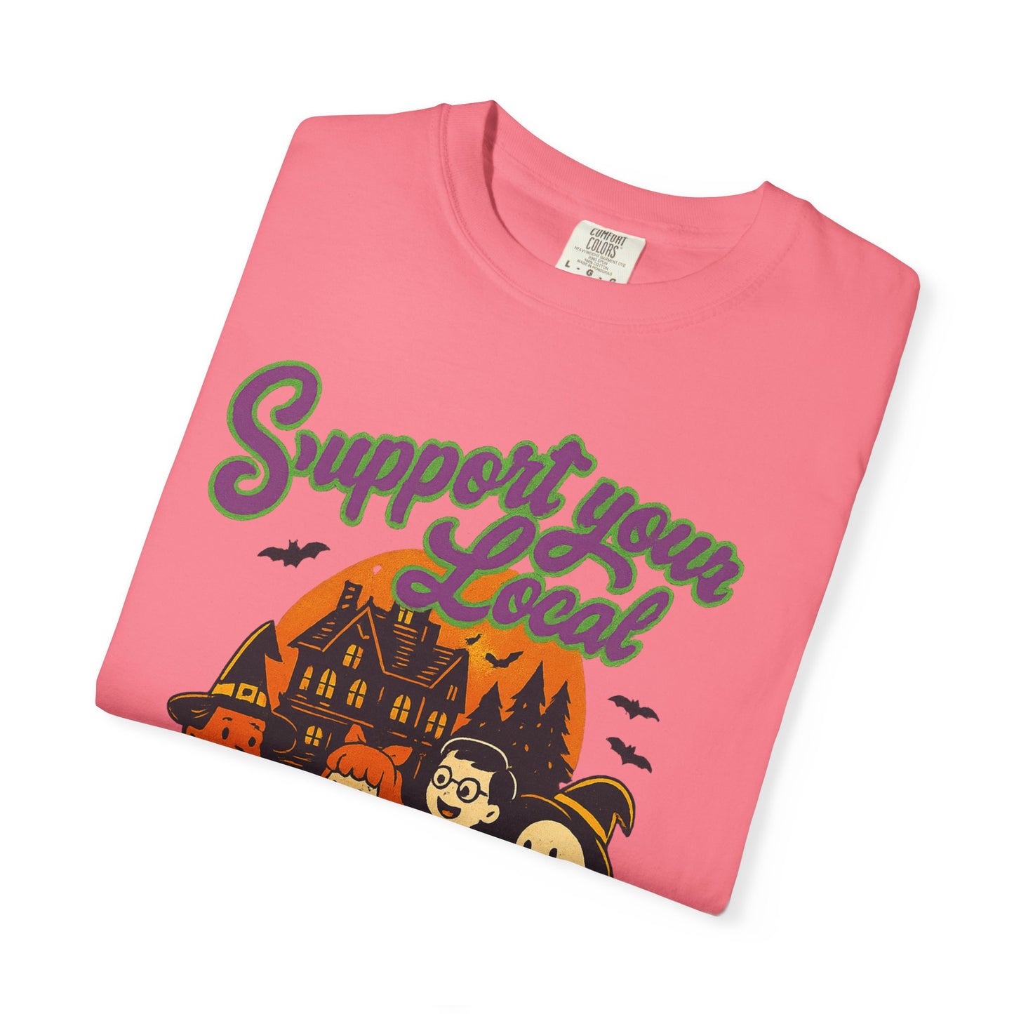 Halloween Support T-Shirt, Youth Trick or Treat Shirt, Garment-Dyed Tee for Kids, Spooky Season Apparel, Holiday Party Top, Fun Costume Wear