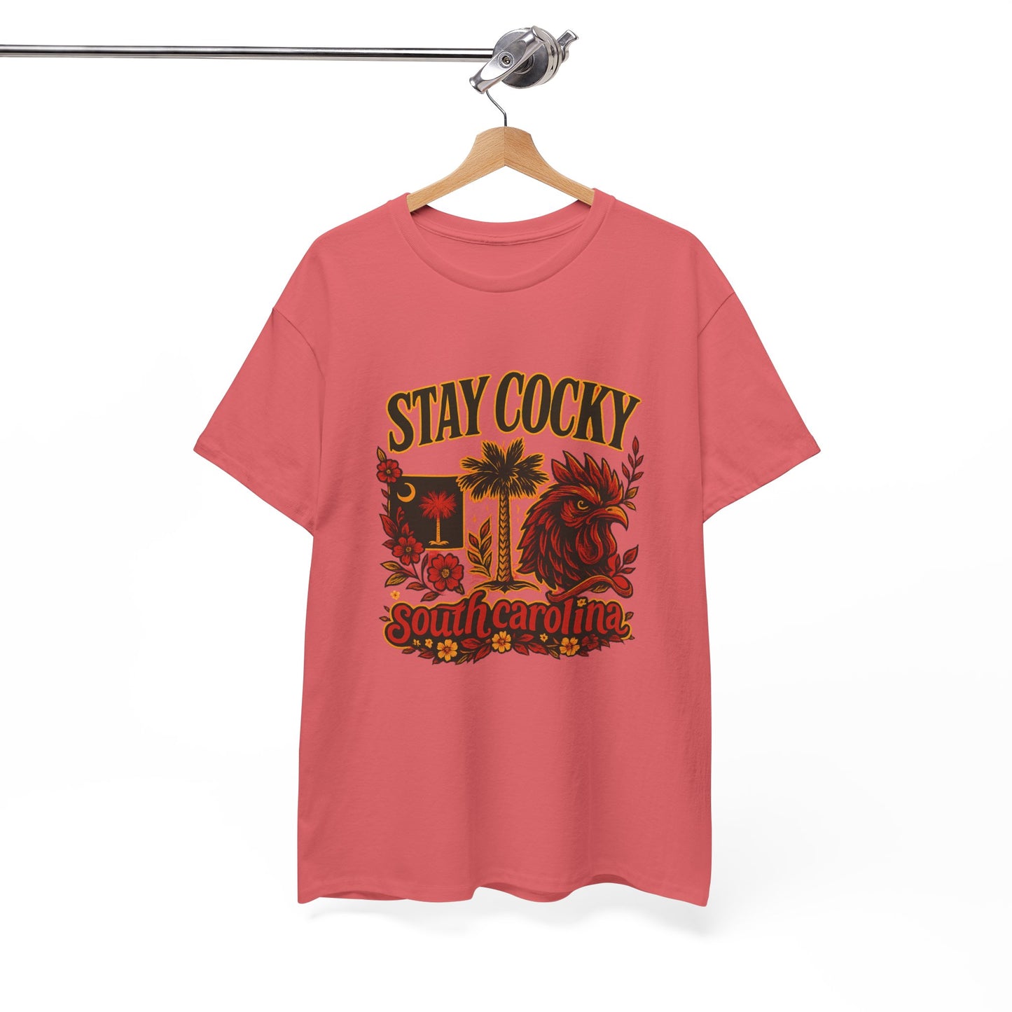 Stay Cocky Unisex Heavy Cotton Tee, Casual Graphic Tee, South Carolina Pride Shirt, Fun Vacation Wear, Perfect Gift for Gamecocks Fans
