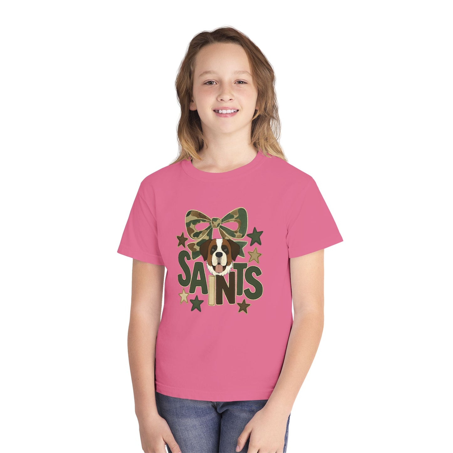 Camo Saints Youth Tee, Fun T-Shirt for Dog Lovers, Kids Outdoor Adventure Gear, Birthday Gift, Casual Wear