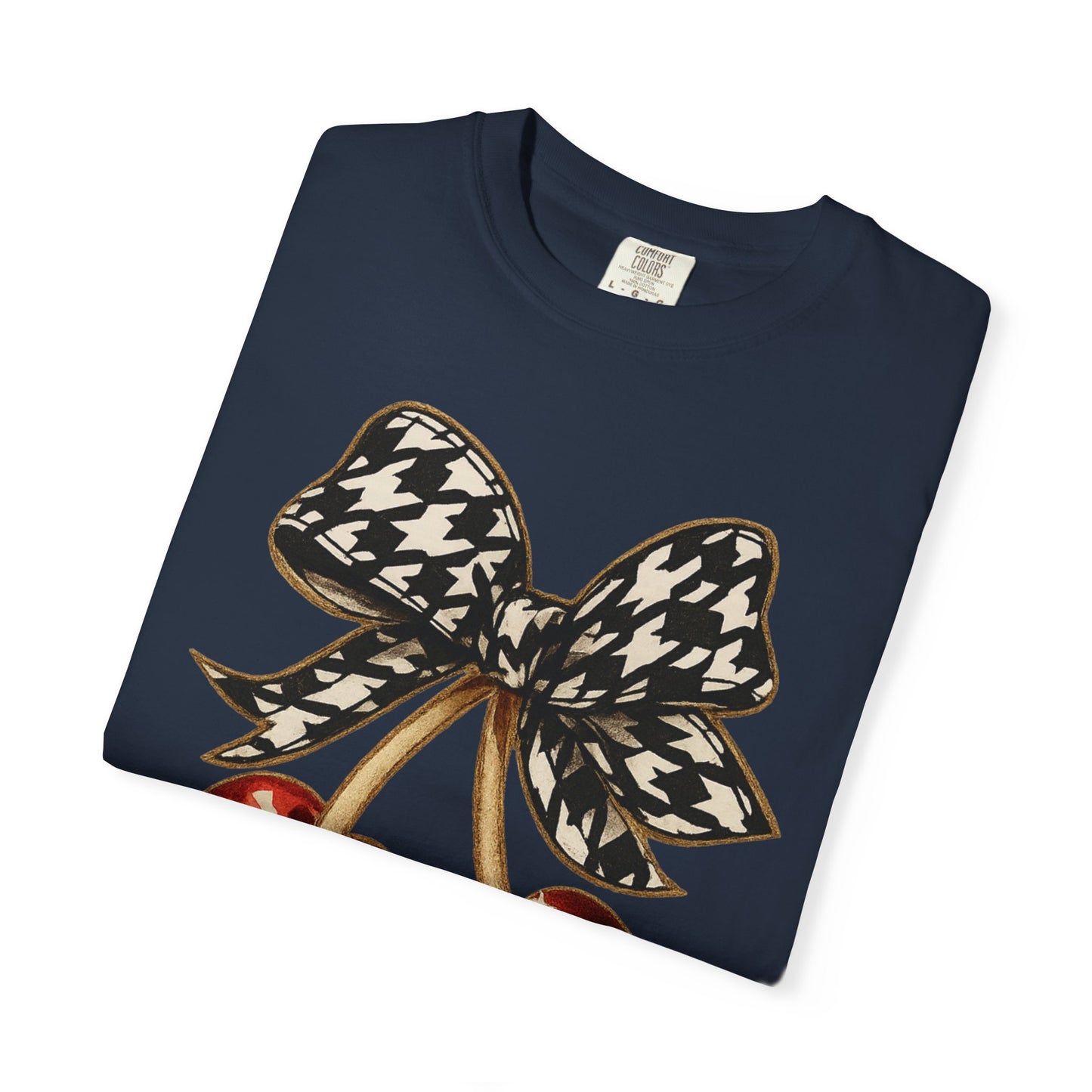 Houndstooth Bow Unisex Tee for Sports Lovers | Garment-Dyed T-shirt
