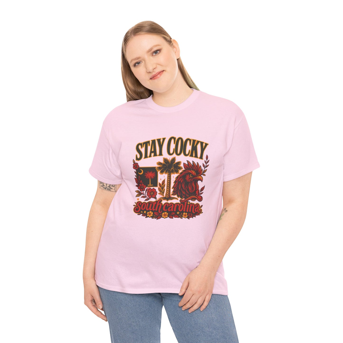 Stay Cocky Unisex Heavy Cotton Tee, Casual Graphic Tee, South Carolina Pride Shirt, Fun Vacation Wear, Perfect Gift for Gamecocks Fans