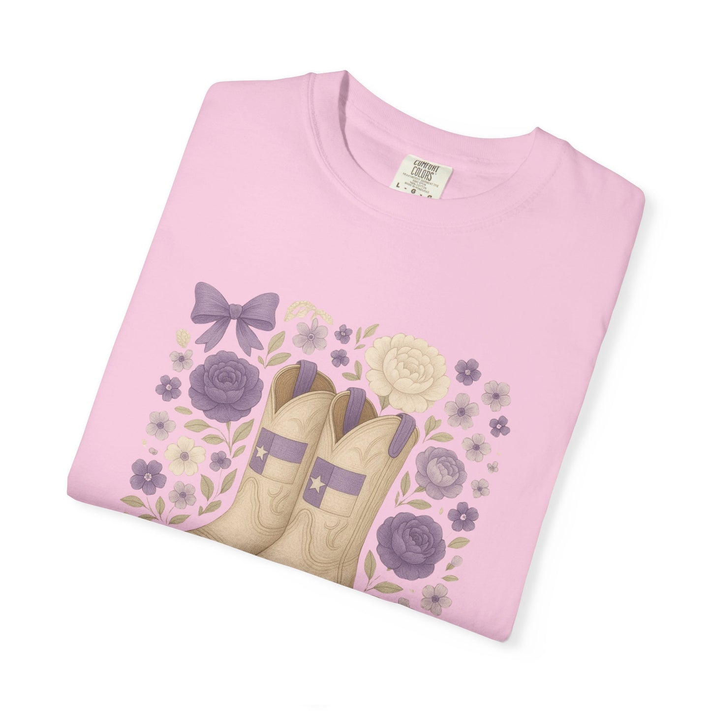 Whimsical Floral Boots Unisex T-Shirt | Casual Style, Gift for Her, Texas Christian University, TCU Frogs, Comfort Colors, Texas Fan gift, Graduation Gift