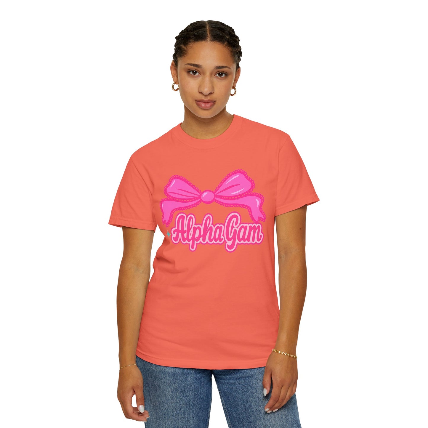 AlphaGam Bow T-Shirt | Unisex Garment-Dyed Tee for Sorority Sisters, College Apparel, Gifts for Greek Life, Casual Outfit, Sorority [...]