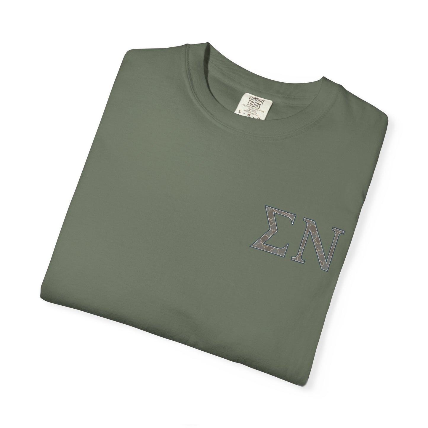 SigmaNu Camouflage T-Shirt | Unisex Garment-Dyed Tee for Greek Life | Ideal for Fraternity Events, Casual Wear, Gifts, Game Days