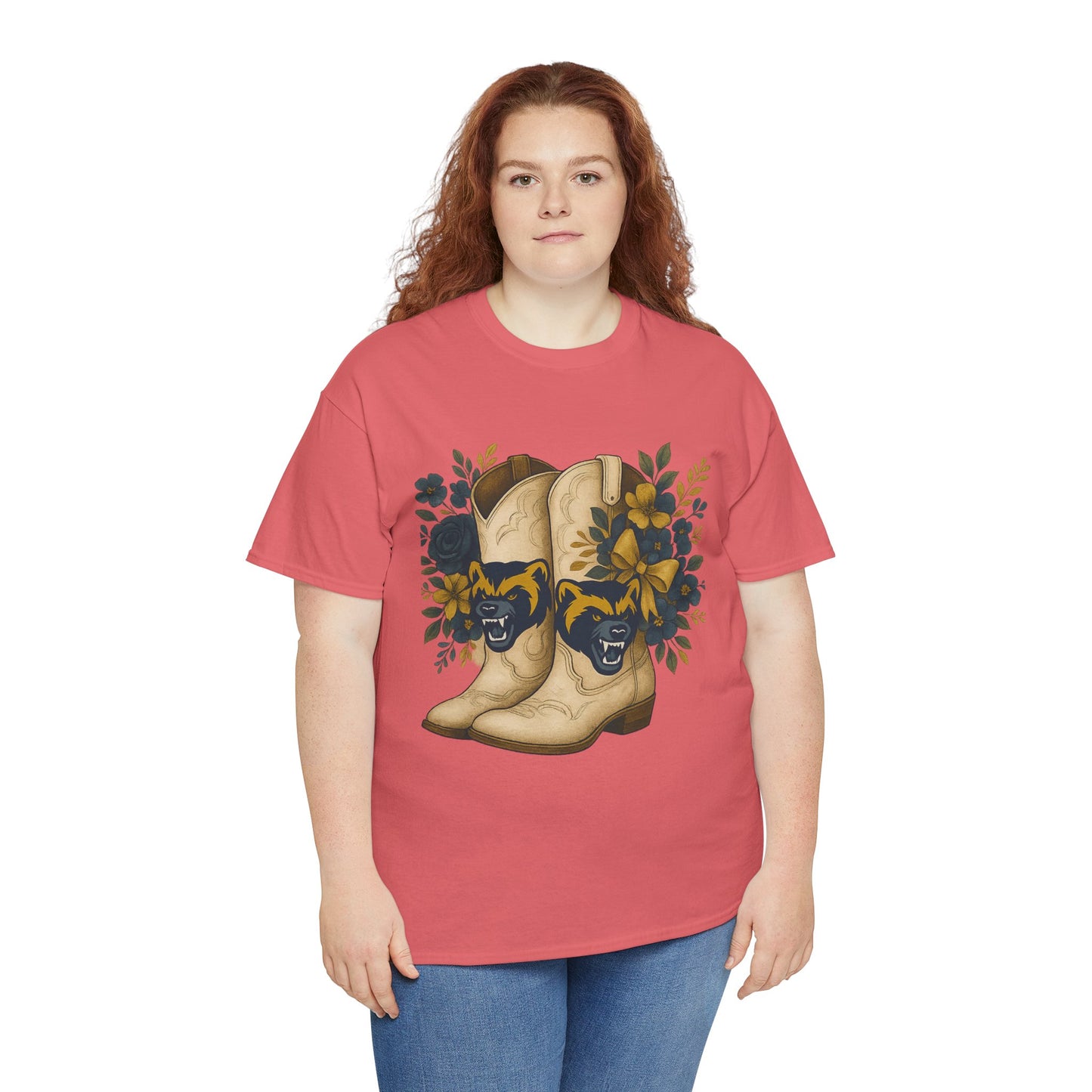 Graphic Tee - Michigan Wolverines Maize and Blue Country Chic Floral Cowboy Boots Vintage Style Shirt