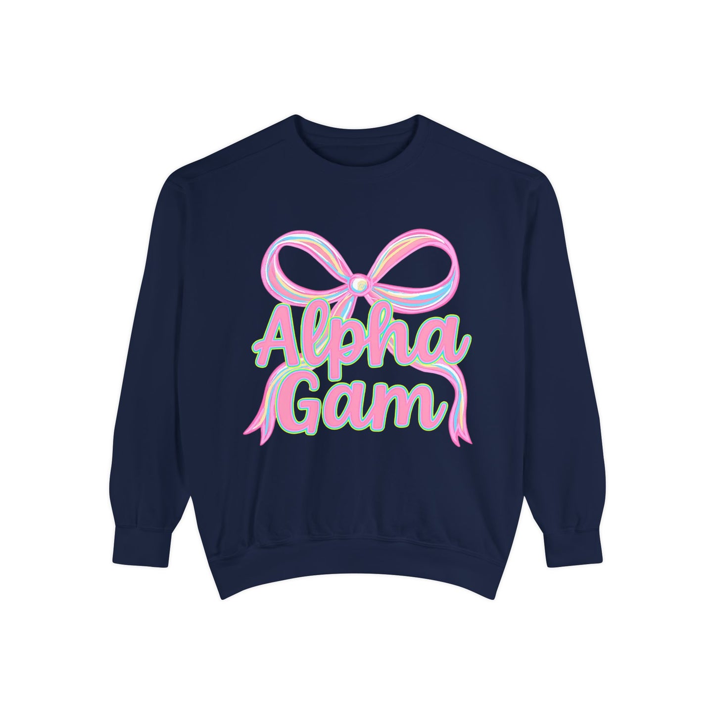 AlphaGam Unisex Garment-Dyed Sweatshirt, Sorority Sweatshirt, Cozy Gift, Casual Outfit, College Apparel, Sorority Merchandise