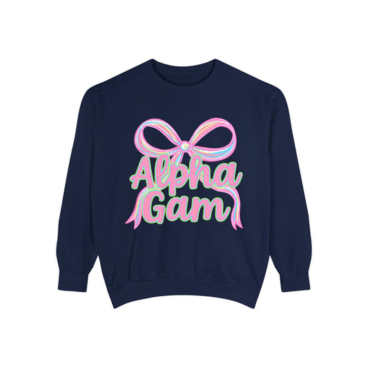AlphaGam Unisex Garment-Dyed Sweatshirt, Sorority Sweatshirt, Cozy Gift, Casual Outfit, College Apparel, Sorority Merchandise