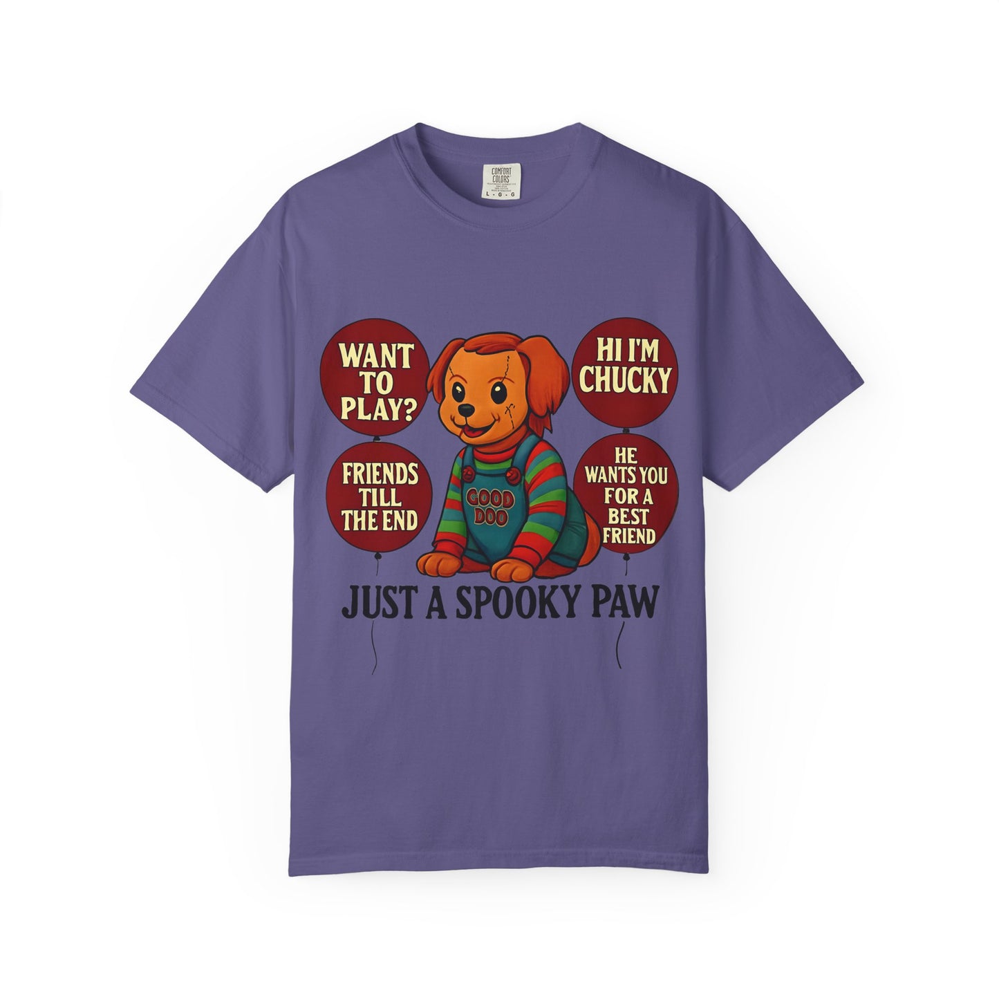 Spooky Graphic T-shirt, Halloween Costume Top, Unisex Tee, Funny Chucky Shirt, Gift for Horror Fans, Cute Spooky Apparel