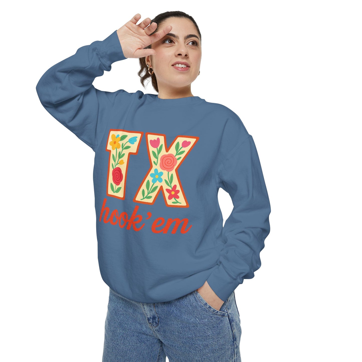 Texas Floral Sweatshirt, Unisex Garment-Dyed Sweatshirt, Cozy Casual Wear, Perfect for Game Day, Floral TX Hook 'Em Design, Stylish [...]