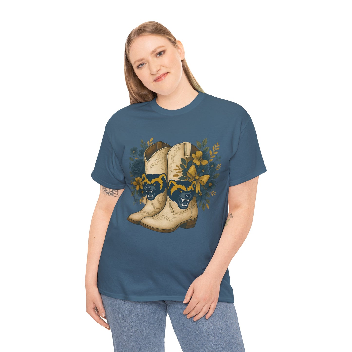 Graphic Tee - Michigan Wolverines Maize and Blue Country Chic Floral Cowboy Boots Vintage Style Shirt