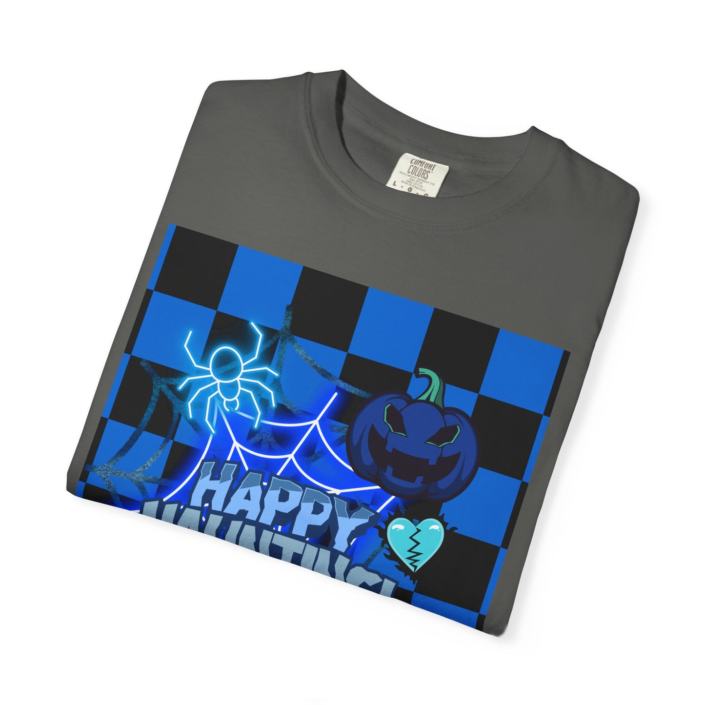 Happy Haunting Unisex Garment-Dyed T-shirt, Halloween Tee, Spooky Shirt, Fall Fashion, Casual Wear, Pumpkin Fest