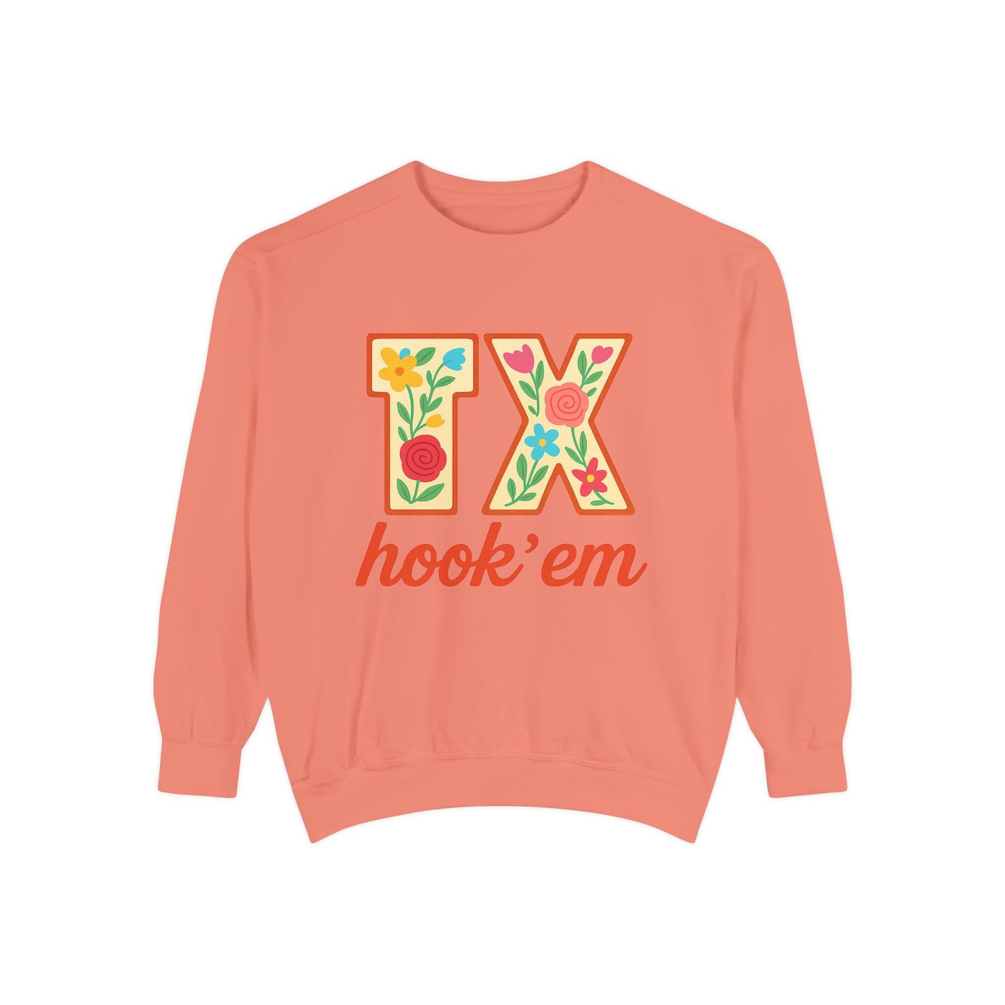 Texas Floral Sweatshirt, Unisex Garment-Dyed Sweatshirt, Cozy Casual Wear, Perfect for Game Day, Floral TX Hook 'Em Design, Stylish [...]