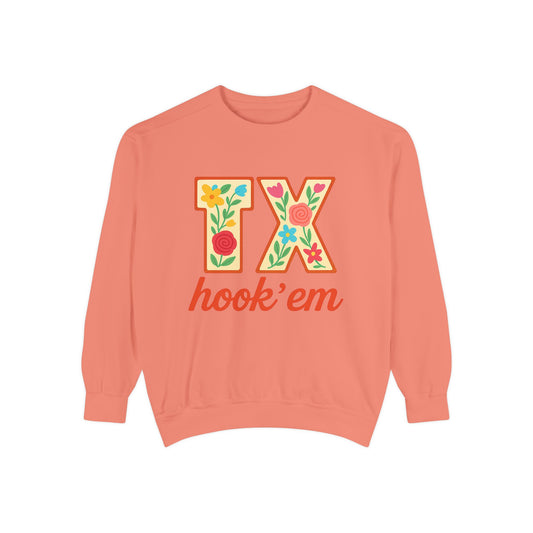 Texas Floral Sweatshirt, Unisex Garment-Dyed Sweatshirt, Cozy Casual Wear, Perfect for Game Day, Floral TX Hook 'Em Design, Stylish [...]