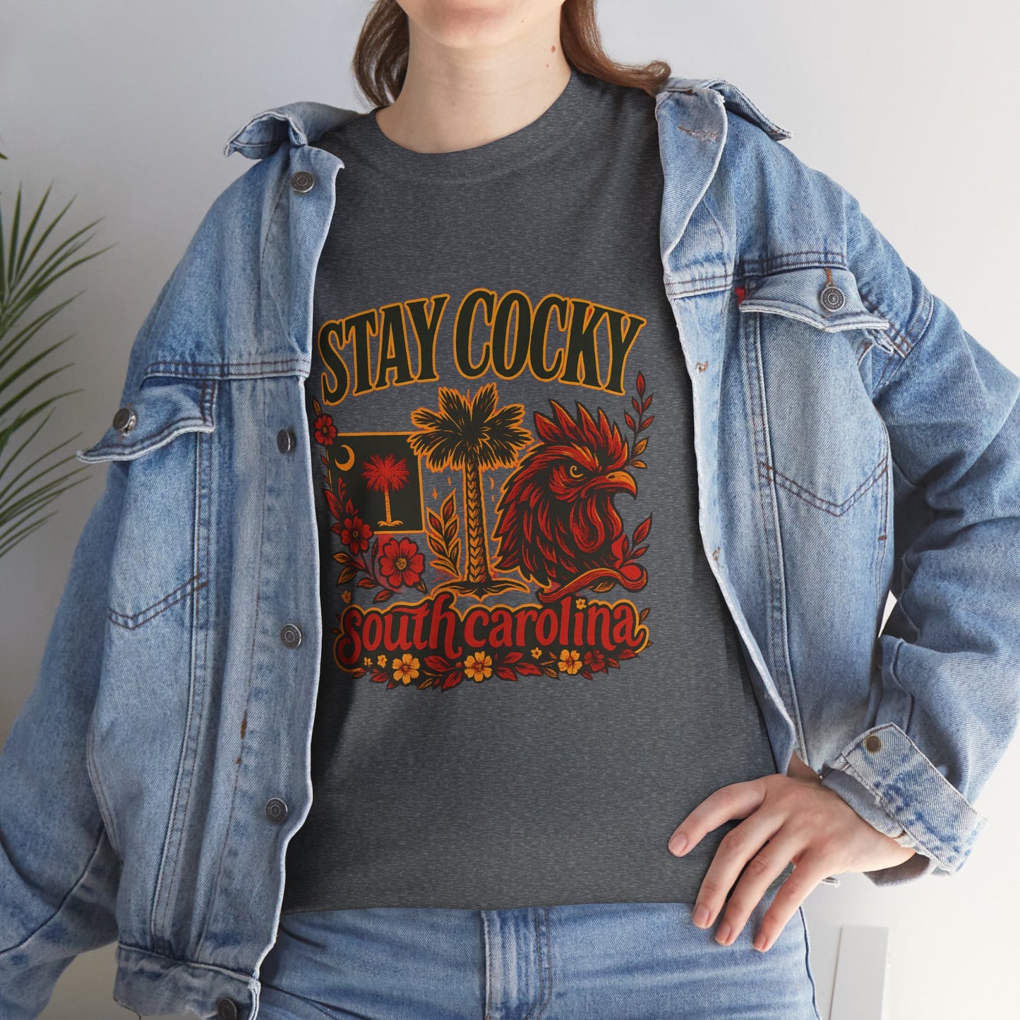 Stay Cocky Unisex Heavy Cotton Tee, Casual Graphic Tee, South Carolina Pride Shirt, Fun Vacation Wear, Perfect Gift for Gamecocks Fans