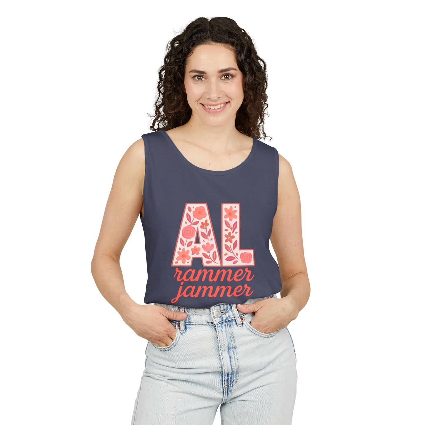 Floral Alabama Rammer Jammer Tank Top, Summer Tee, College Apparel, Game Day Shirt, Unisex Summer Clothing, Southern Style Top, Comfort Colors, Graduation Gift