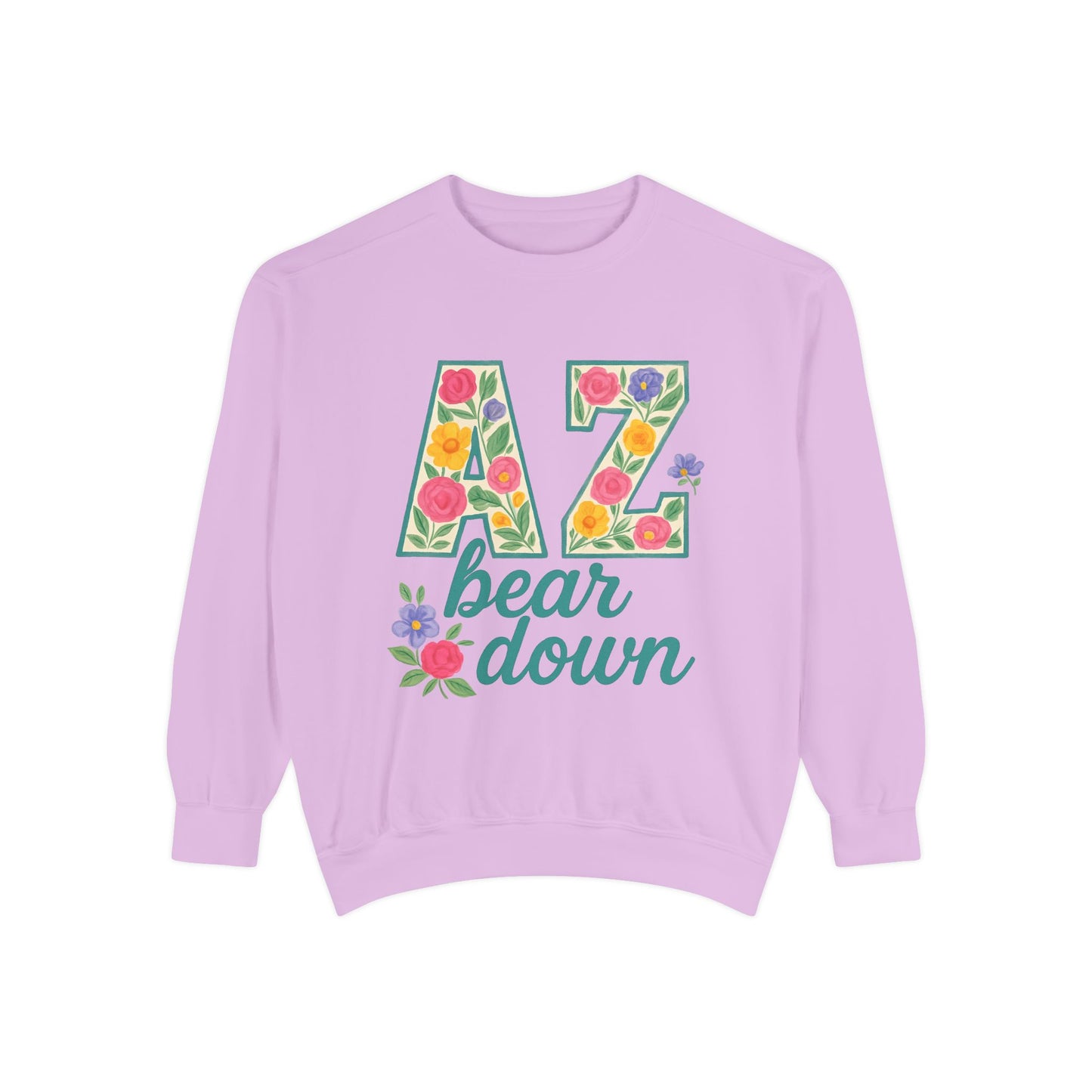 Arizona Floral Sweatshirt, Cozy Unisex Sweatshirt, Trendy Fall Layer, Gift for Him/Her, Sports Spirit Apparel, Bear Down AZ