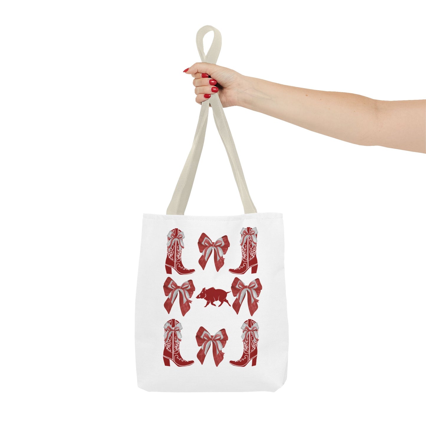 Arkansas Coquette Bow Chic Tote Bag - Stylish Carryall for Cowgirls, Woo Pig Gifts, AR Razorback Fan Gift, Arkansas Game Day Tote, Graduation Gift, Arkansas Alumni