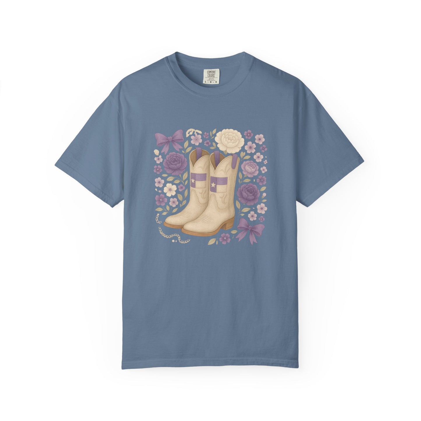 Whimsical Floral Boots Unisex T-Shirt | Casual Style, Gift for Her, Texas Christian University, TCU Frogs, Comfort Colors, Texas Fan gift, Graduation Gift