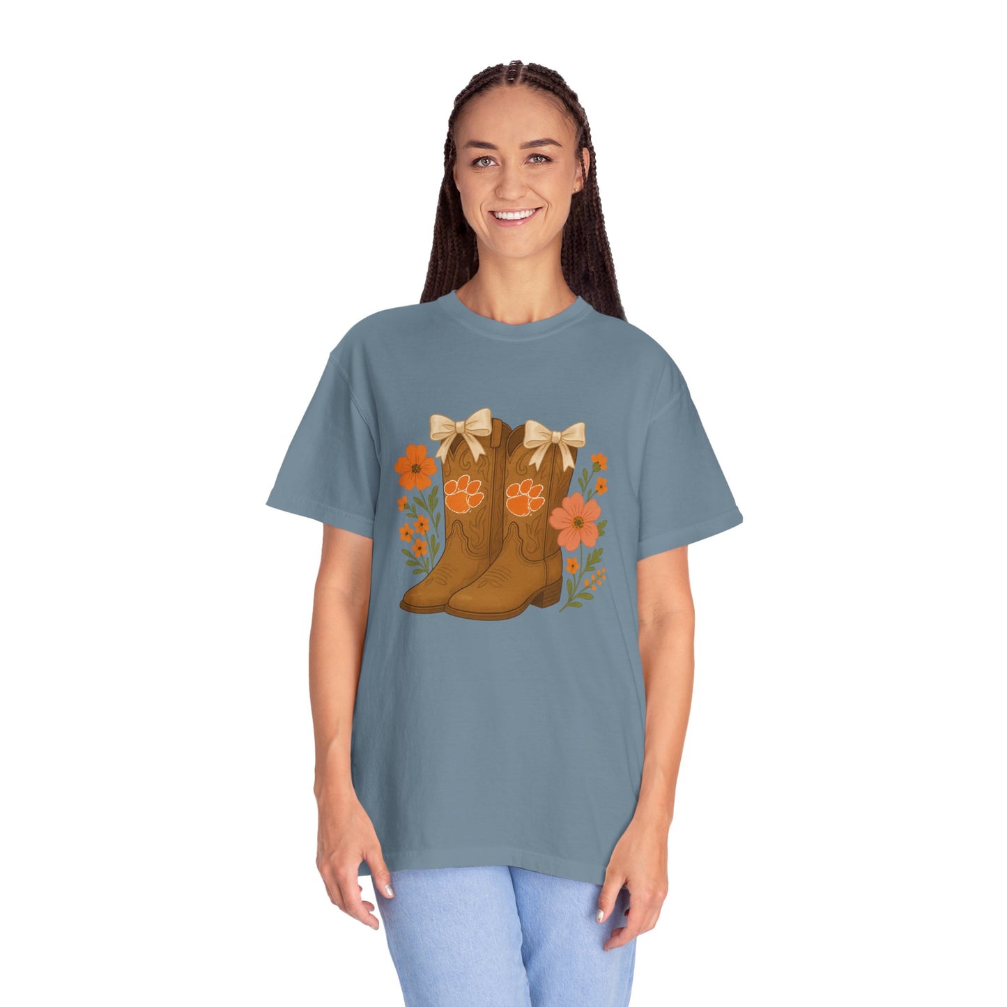 Cowgirl Boots Floral T-Shirt, Go Tigers Game Day, Comfort Colors