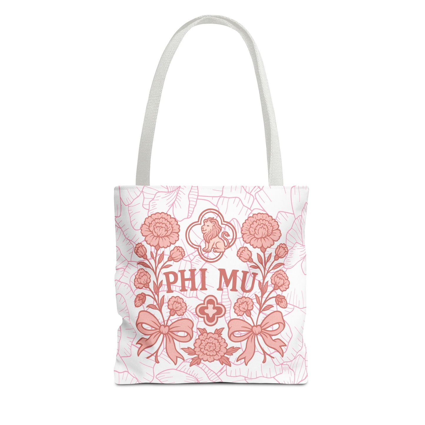 Phi Mu Floral Tote Bag, Sorority Bag, Gift for Sorority Sisters, Pink Floral Tote, College Essentials, AOP Design