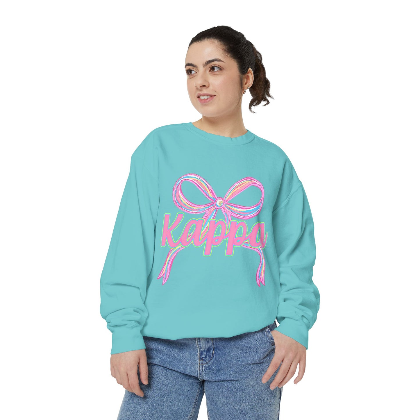 Kappa Bow Sweatshirt, Unisex Garment-Dyed Sweatshirt, Cozy Fashion, Fall Wardrobe, College Spirit, Gift Idea, Trendy Apparel