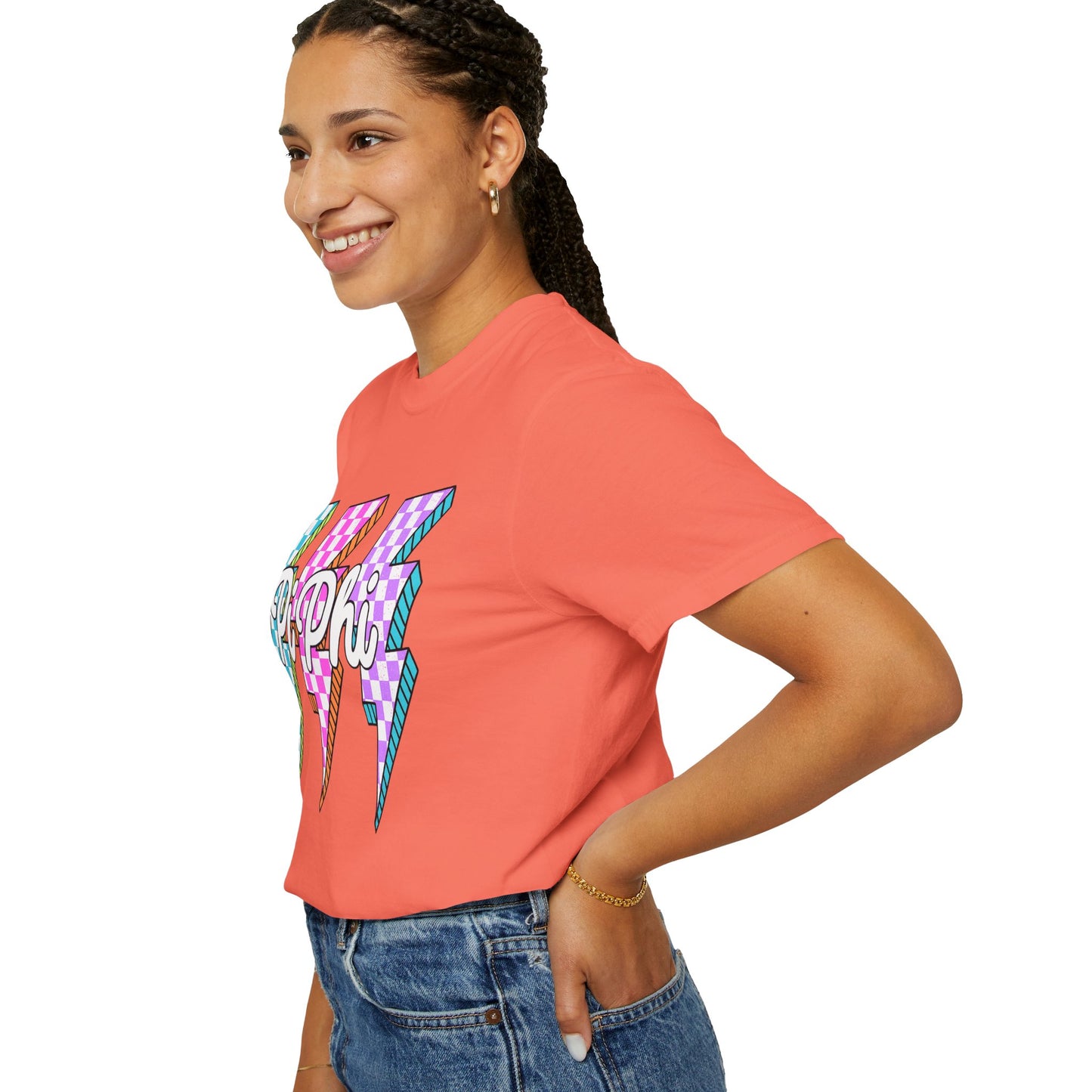 PB Phi Lightning Bolt Unisex T-shirt | Vibrant Greek Life Apparel, Unique Gift for Sorority Sisters, Casual Wear, Celebrating Sisterhood