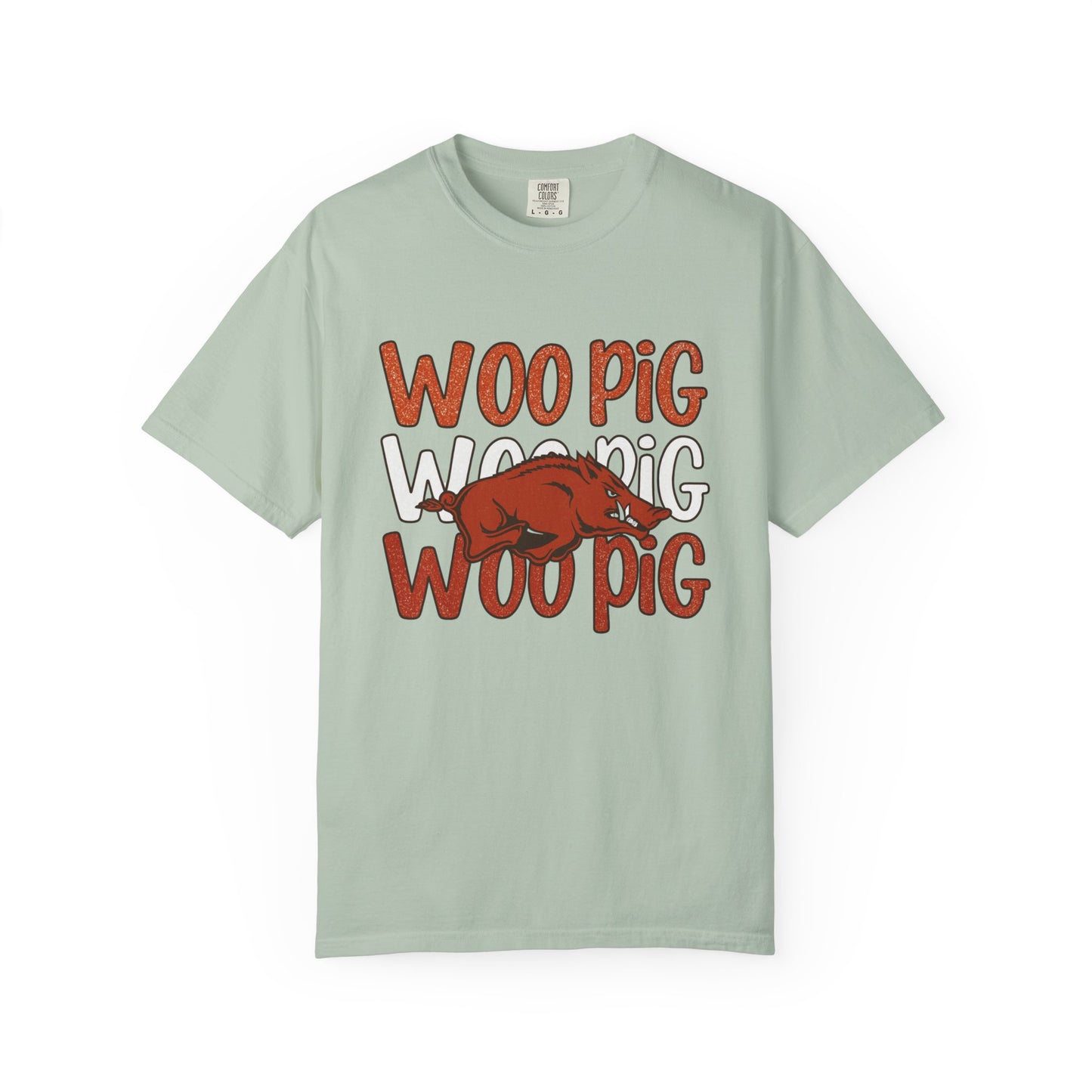 Woo Pig Garment-Dyed T-Shirt, Unisex Tee, Arkansas Pride Shirt, Casual Everyday Wear, College Game Day Tee, Fun Graphic Tee