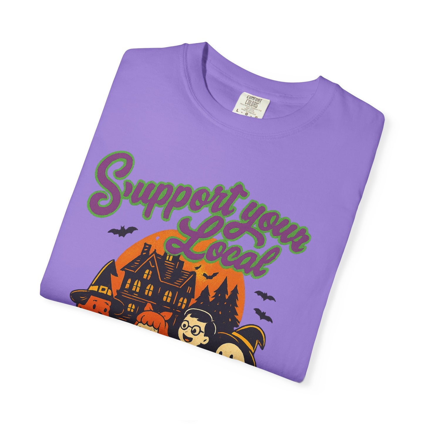 Halloween Support T-Shirt, Youth Trick or Treat Shirt, Garment-Dyed Tee for Kids, Spooky Season Apparel, Holiday Party Top, Fun Costume Wear