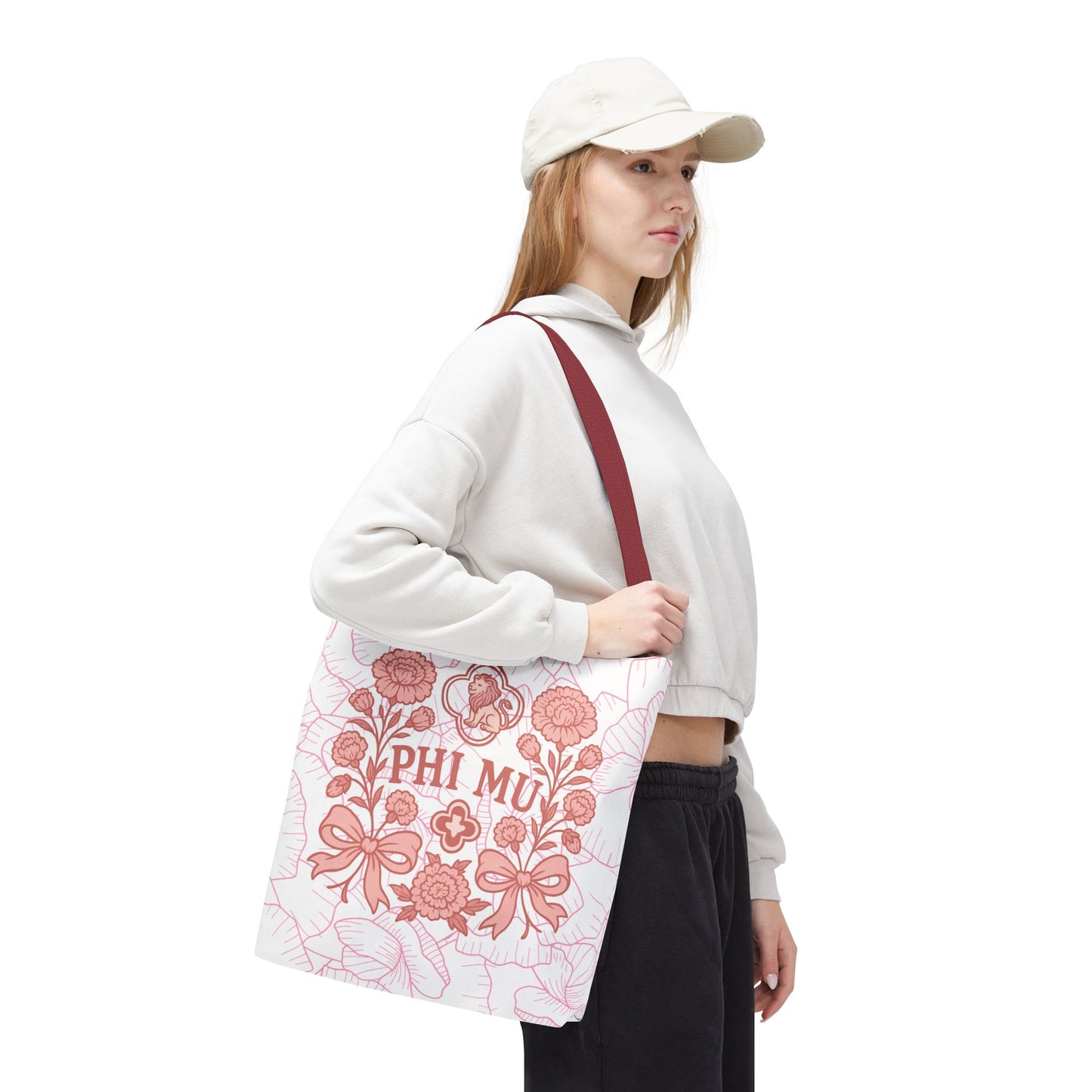Phi Mu Floral Tote Bag, Sorority Bag, Gift for Sorority Sisters, Pink Floral Tote, College Essentials, AOP Design