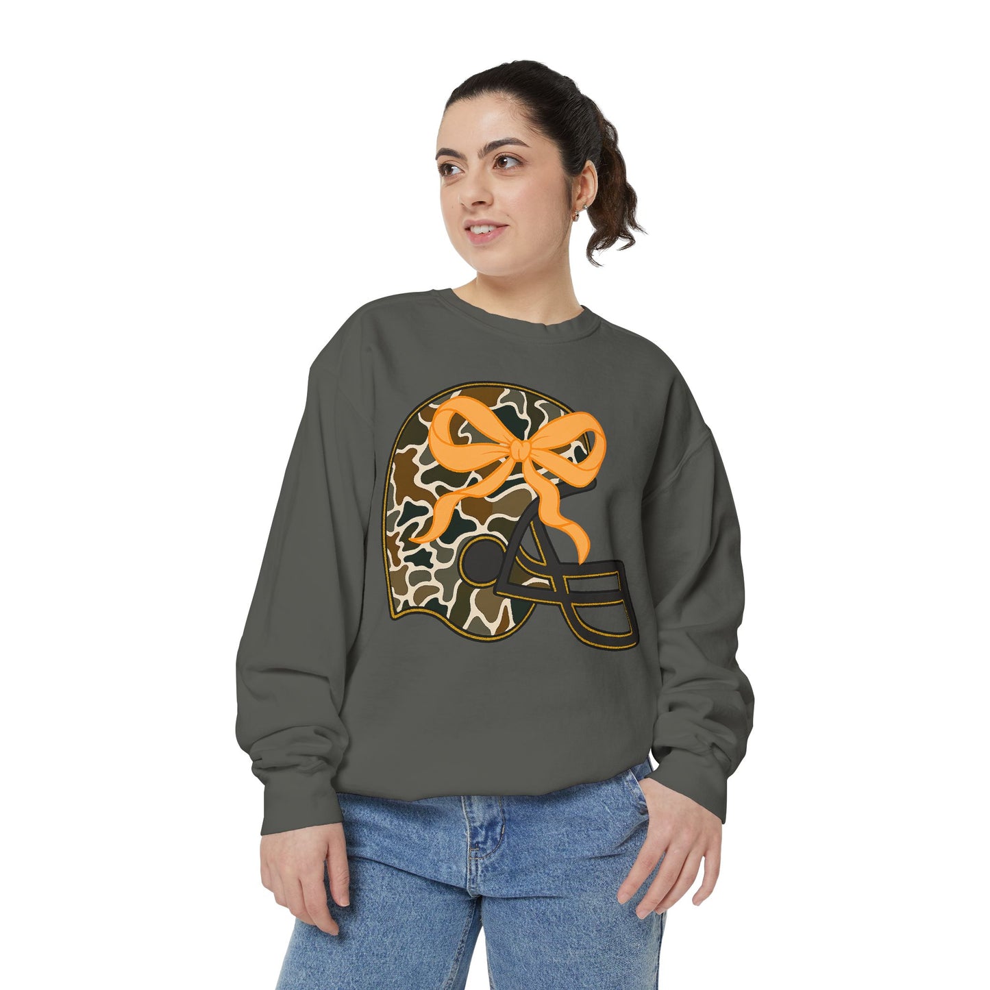 Comfort colors sweatshirt Camo Helmet Design, Casual Athletic Wear, Unisex Fall Fashion, Gift for Sports Fans