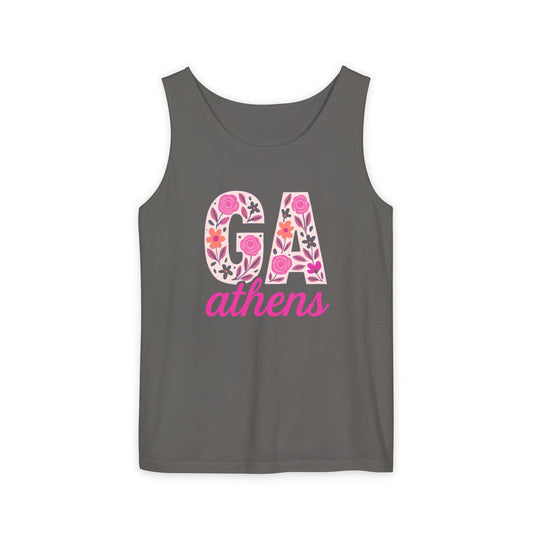 Athens Georgia Floral Graphic Tank Top, Summer Beach Wear, Casual Gift, Unisex Fashion, Georgia Pride, Vacation Outfit, Graduation Gift, Comfort Colors