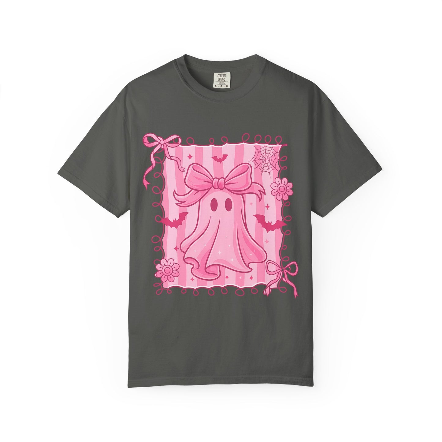 Cute Pink Ghost Graphic T-Shirt, Pink Halloween Tee, Unisex Garment-Dyed Top, Spooky Style for Fall, Trick or Treat Fashion