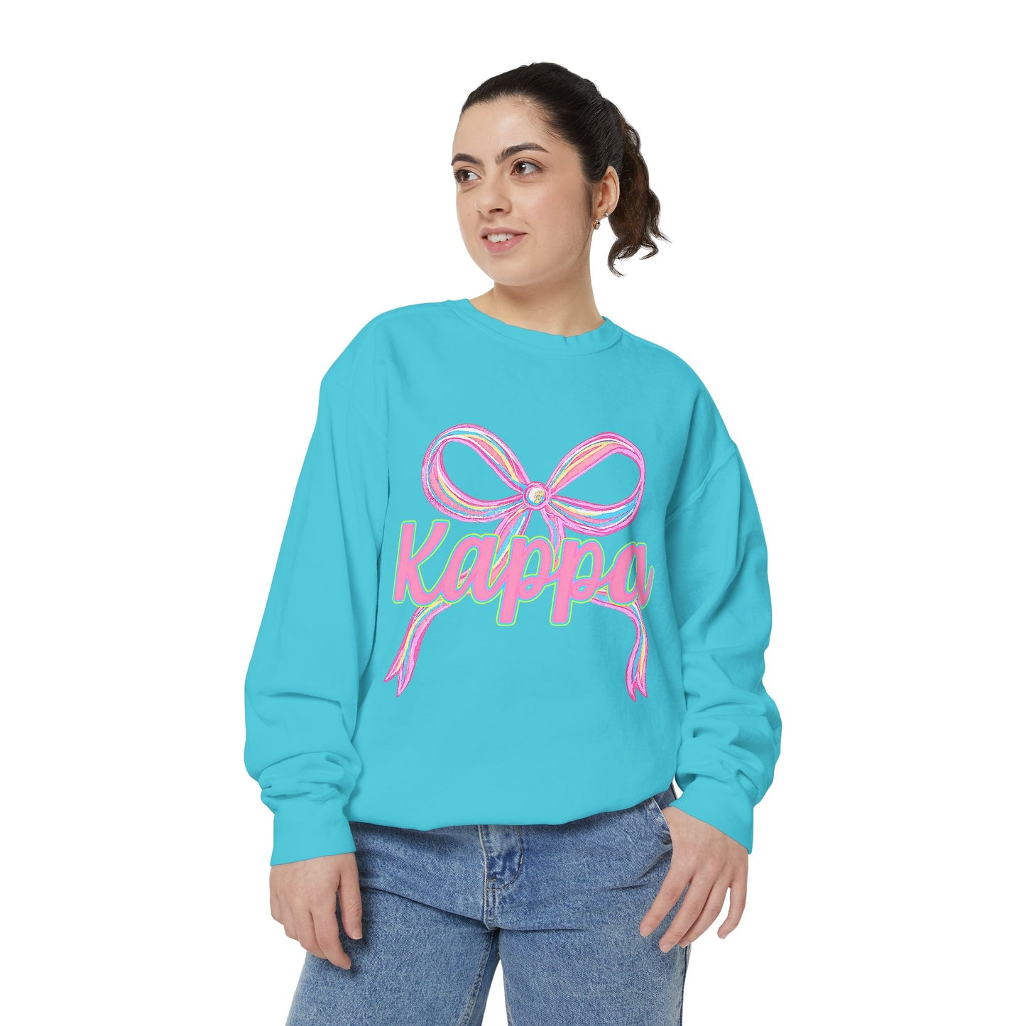 Kappa Bow Sweatshirt, Unisex Garment-Dyed Sweatshirt, Cozy Fashion, Fall Wardrobe, College Spirit, Gift Idea, Trendy Apparel