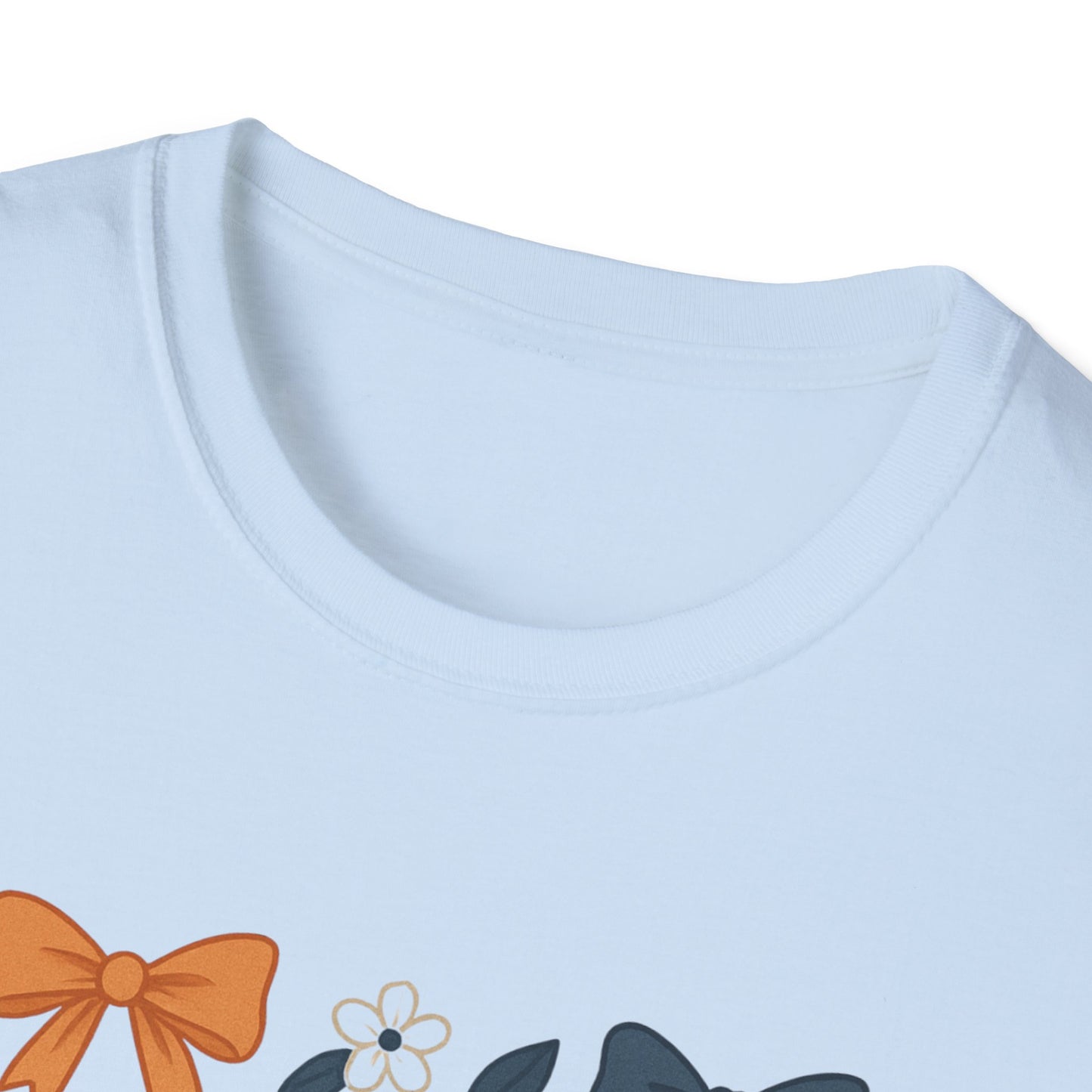 AU Floral Bow Graphic T-Shirt, Softstyle Tee, Botanical Print Shirt, Gift for Her, Casual Wear, Summer Fashion, Vintage Aesthetic