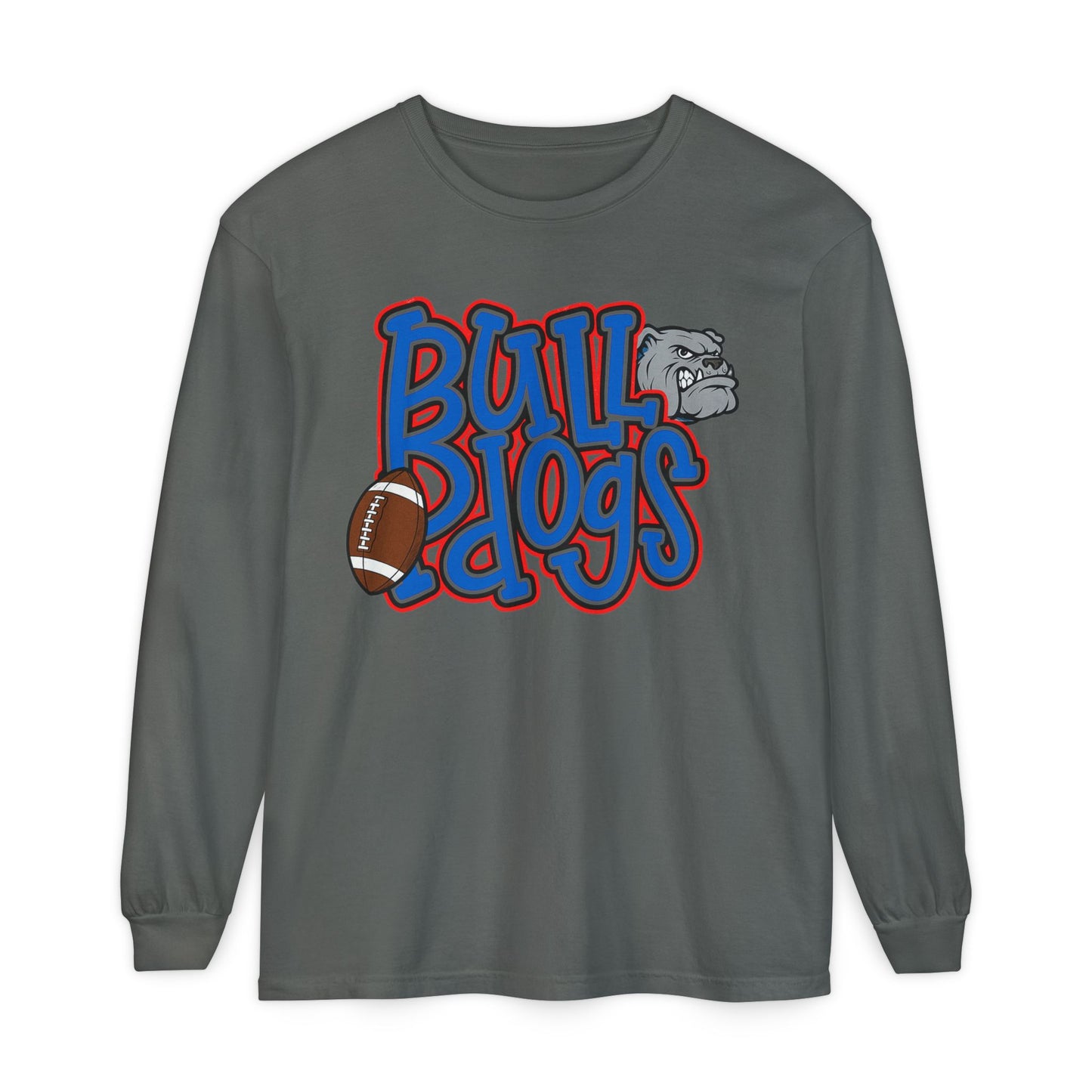 Bull Dogs Long Sleeve T-Shirt - Unisex Garment-Dyed Tee for Sports Fans
