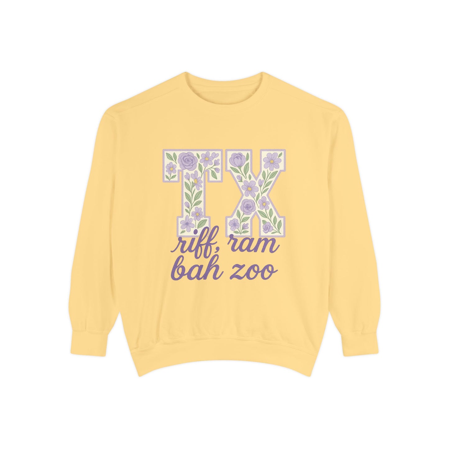 TCU Floral TX Sweatshirt - Unisex Garment-Dyed, Cozy Casual Wear, Texas Pride, Gift for Friends, College Apparel, Spring Outfits