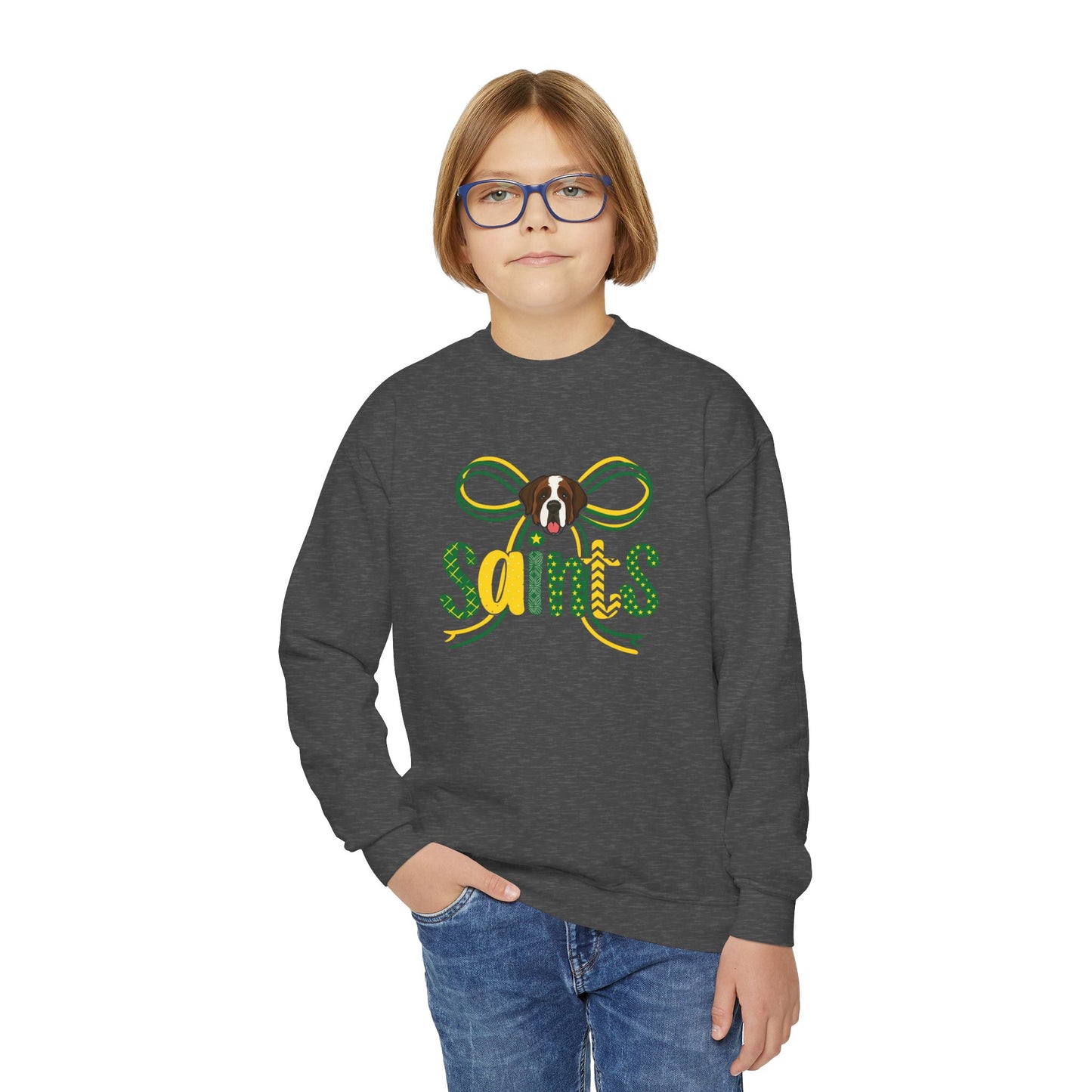 Saints Youth Crewneck Sweatshirt, Comfortable Sweatshirt for Kids, Sports Team Apparel, Gift for Young Fans, Holiday and Game Day Wear