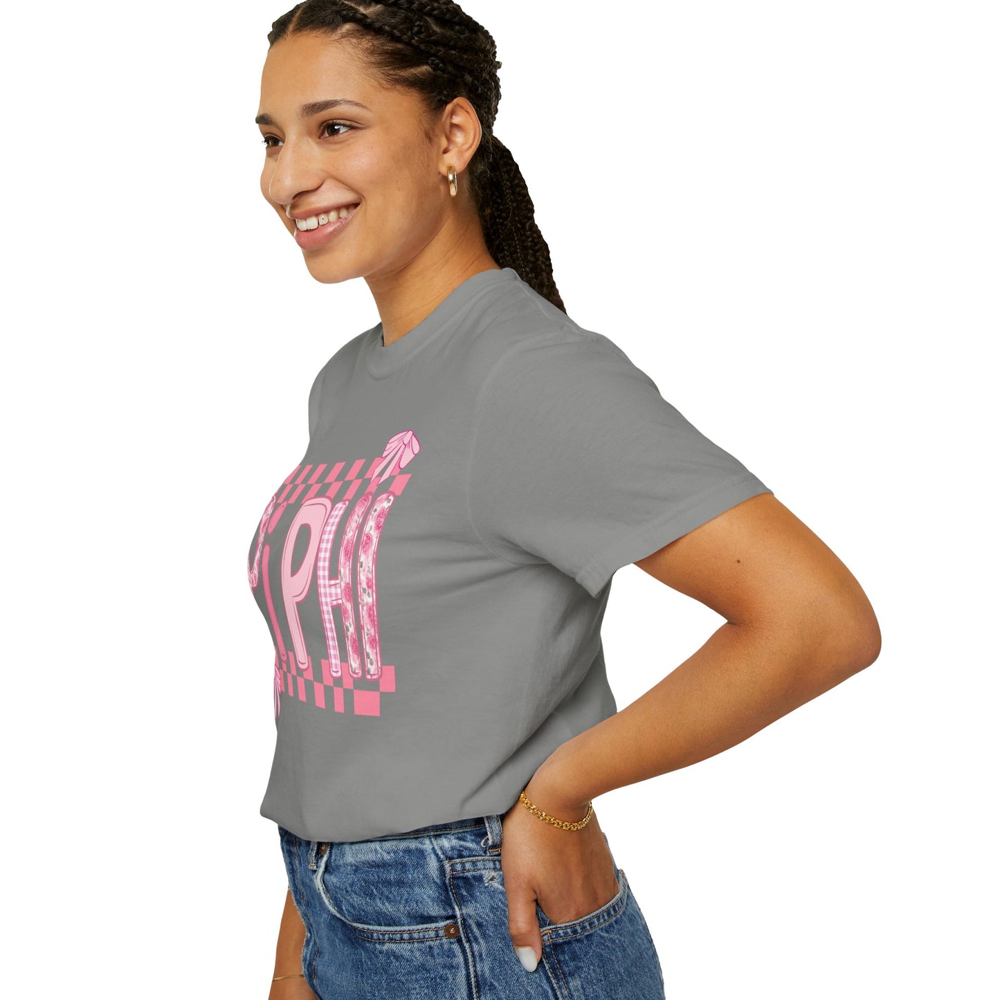 Cute Garment-Dyed T-Shirt for Sorority Sisters, Pi -Checked Style, Perfect for Casual Outings, Sorority Events, Gifts